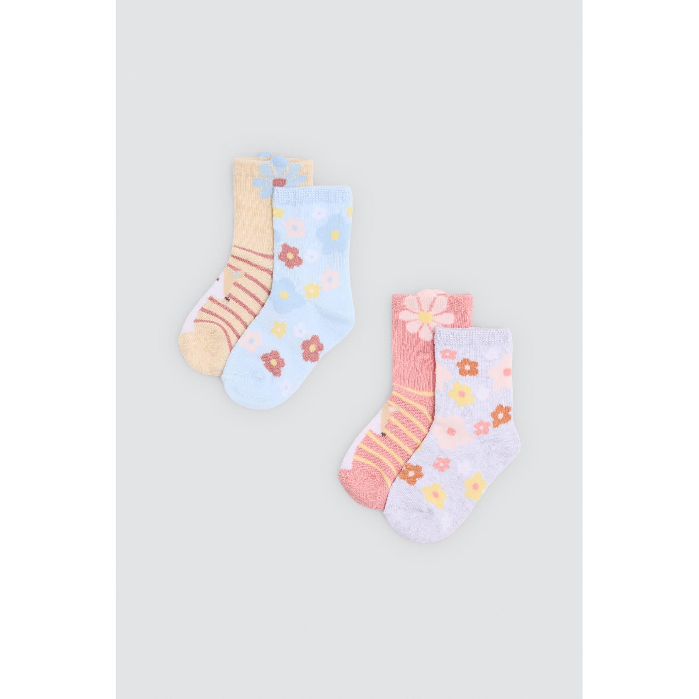 Ysabel Mora - Pack 4 calcetines bebé estampado flores y zorros