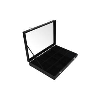 CA Organizador de joyas Sollbry de terciopelo negro con 12 compartimentos y tapa de cristal. Bandeja de fieltro con compartimentos ajustables. Ideal para guardar pendientes, anillos, collares y pulseras.