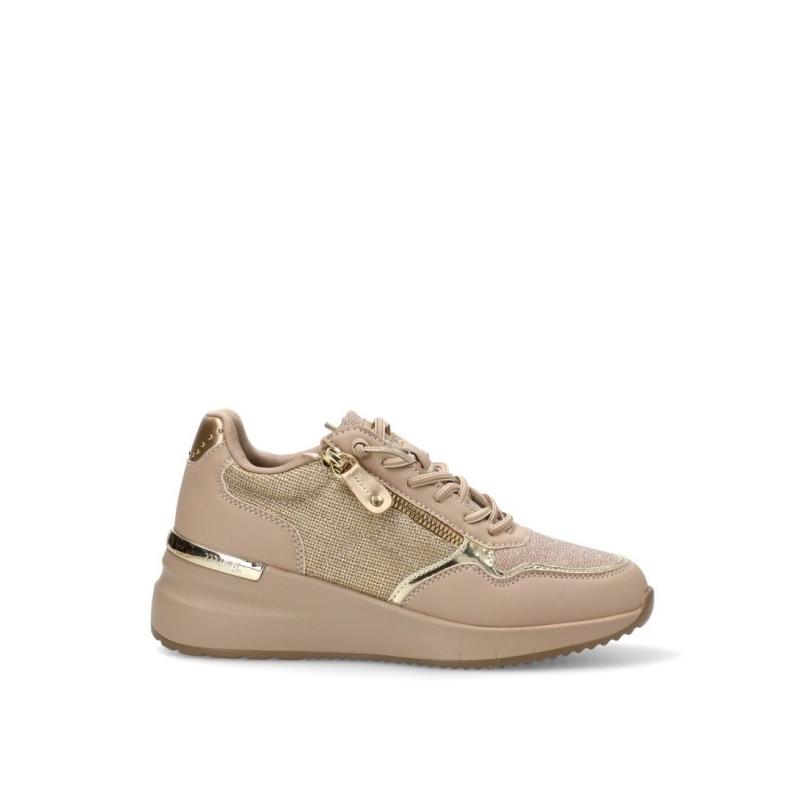 Zapatillas Casual Mustang - Mujer - Cuña Media - Modelo 60820 - Color Beige