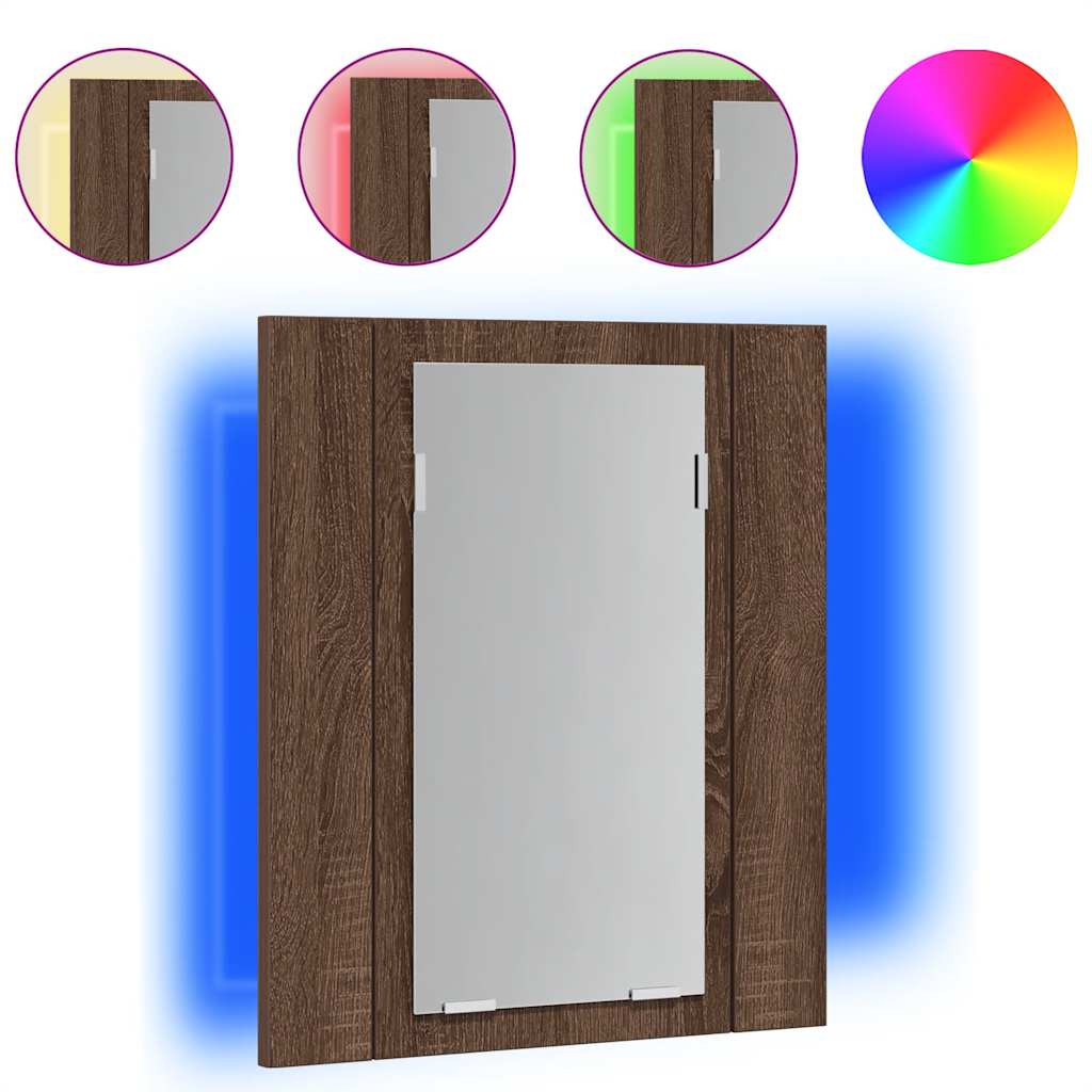 vidaXL Armario espejo de baño con luz LED acrílico 40x12x45 cm en color Blanco/Roble ahumado/Roble artisan y más | almacenamiento funcional diseño moderno para baño dormitorio sala