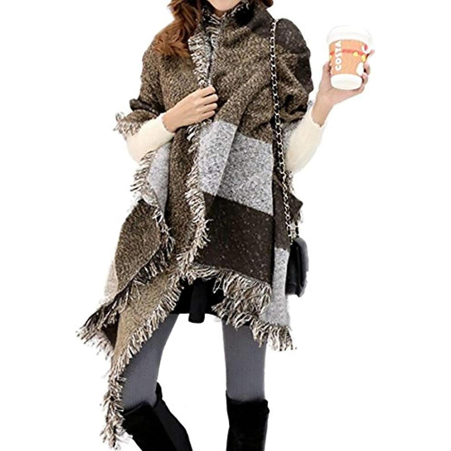 TK Mujer Bufandas Invierno 250x65cm Largas Mantón Grande Manta Chal Grueso con Borlas en Ambos Lados Gran Enrejado Caliente Cuello Diseño Biselado Cuadrados Tela de Lana Sintética