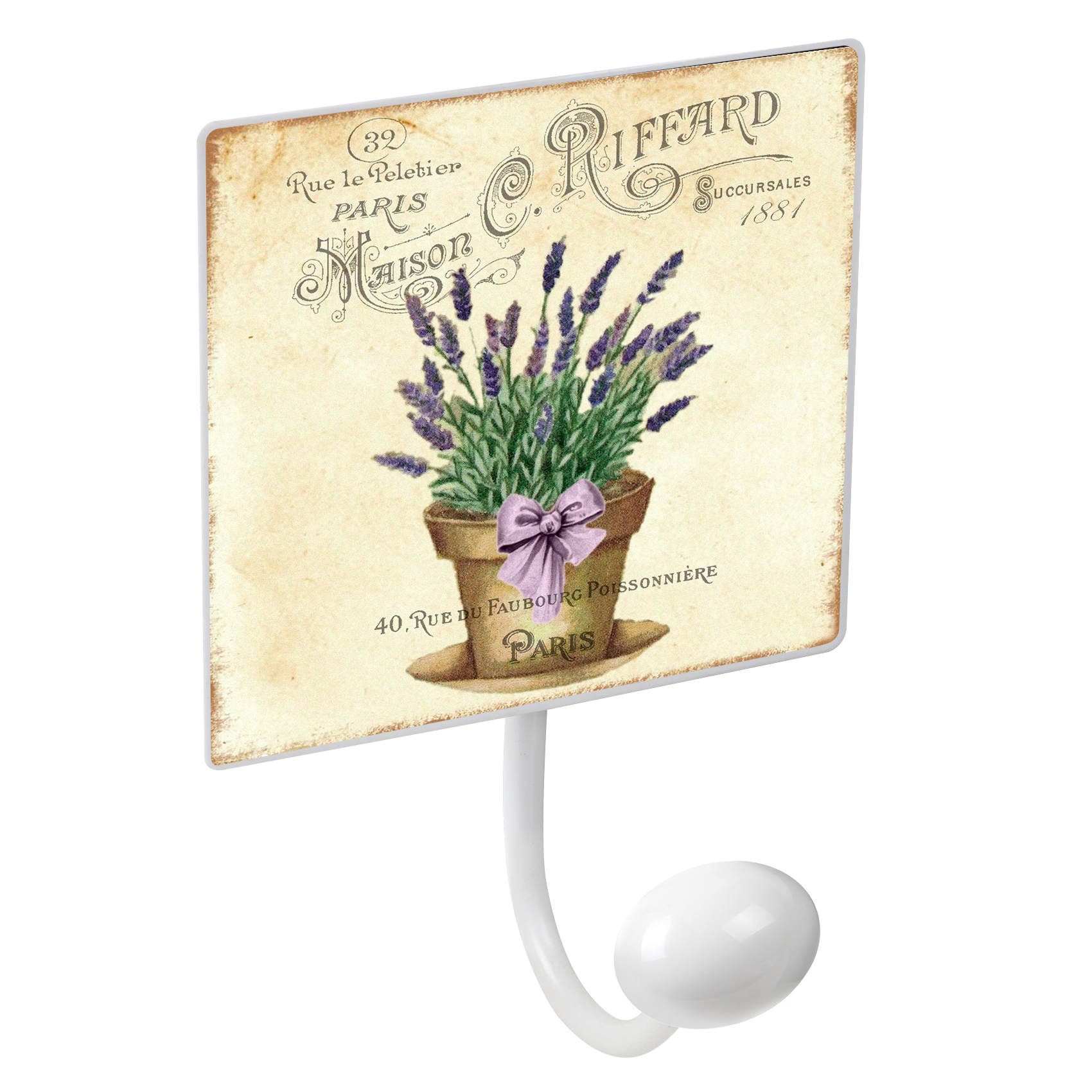 PERCHA pared metal diseño Retro Vintage decoración Jardín RAMO LAVANDA con 1 GANCHO porcelana