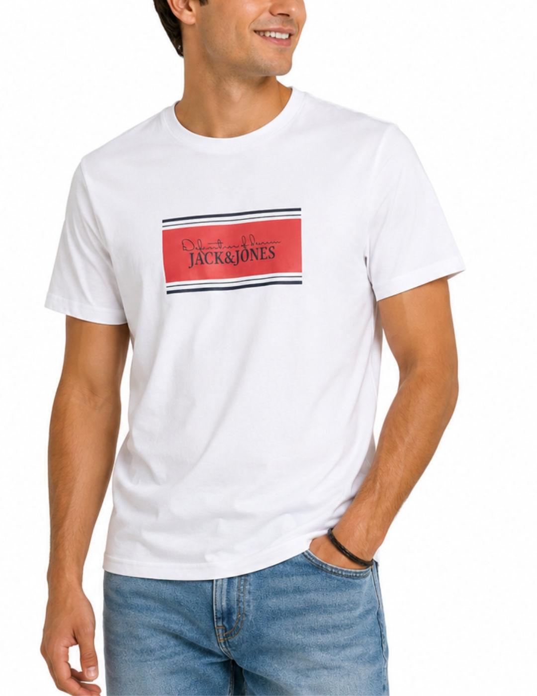 Camiseta Jack&Jones Buster blanco logo manga corta de hombre