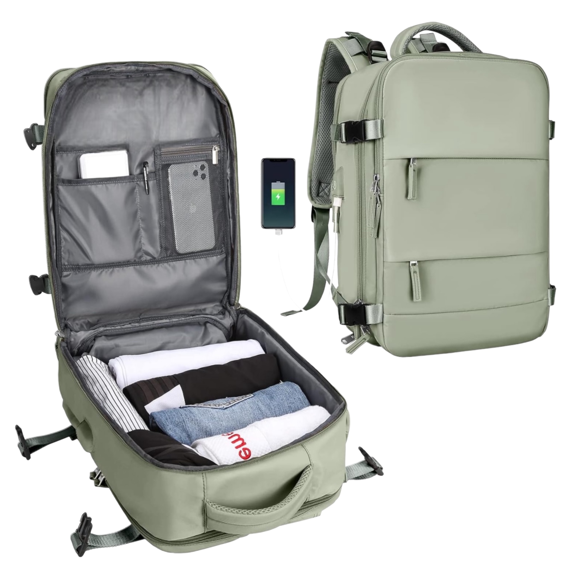 Mochila de Viaje para Cabina de Avión 45x36x20 para Vueling, EasyJet, Ryanair Equipaje de Mano Impermeable y Espaciosa con Compartimento para Zapatos y Puerto USB Mochila Antirrobo Multifuncional para Viajes y Es ( 2350 2210-002 1288 )