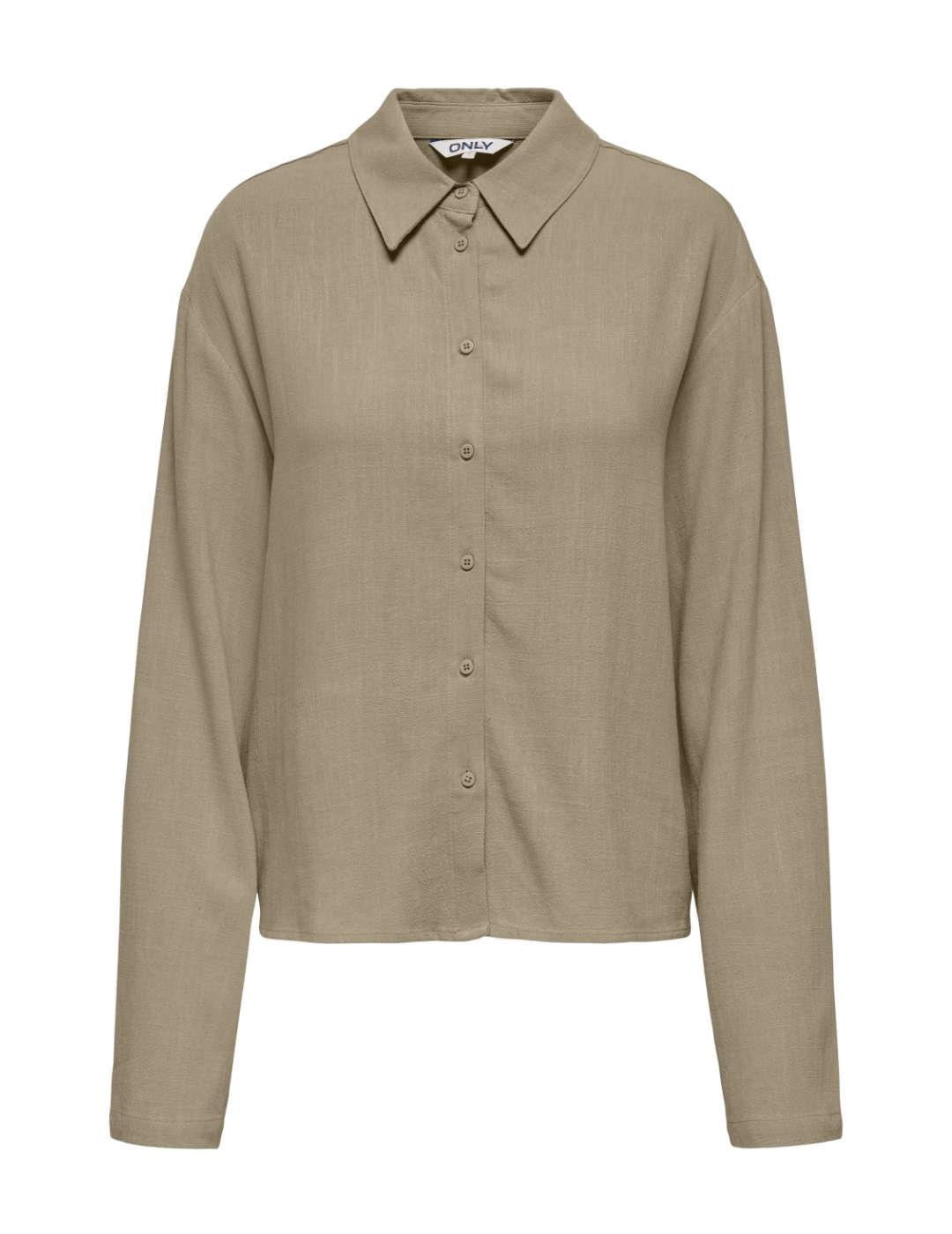 Camisa Only Solvi fluida beige de lino regular para mujer