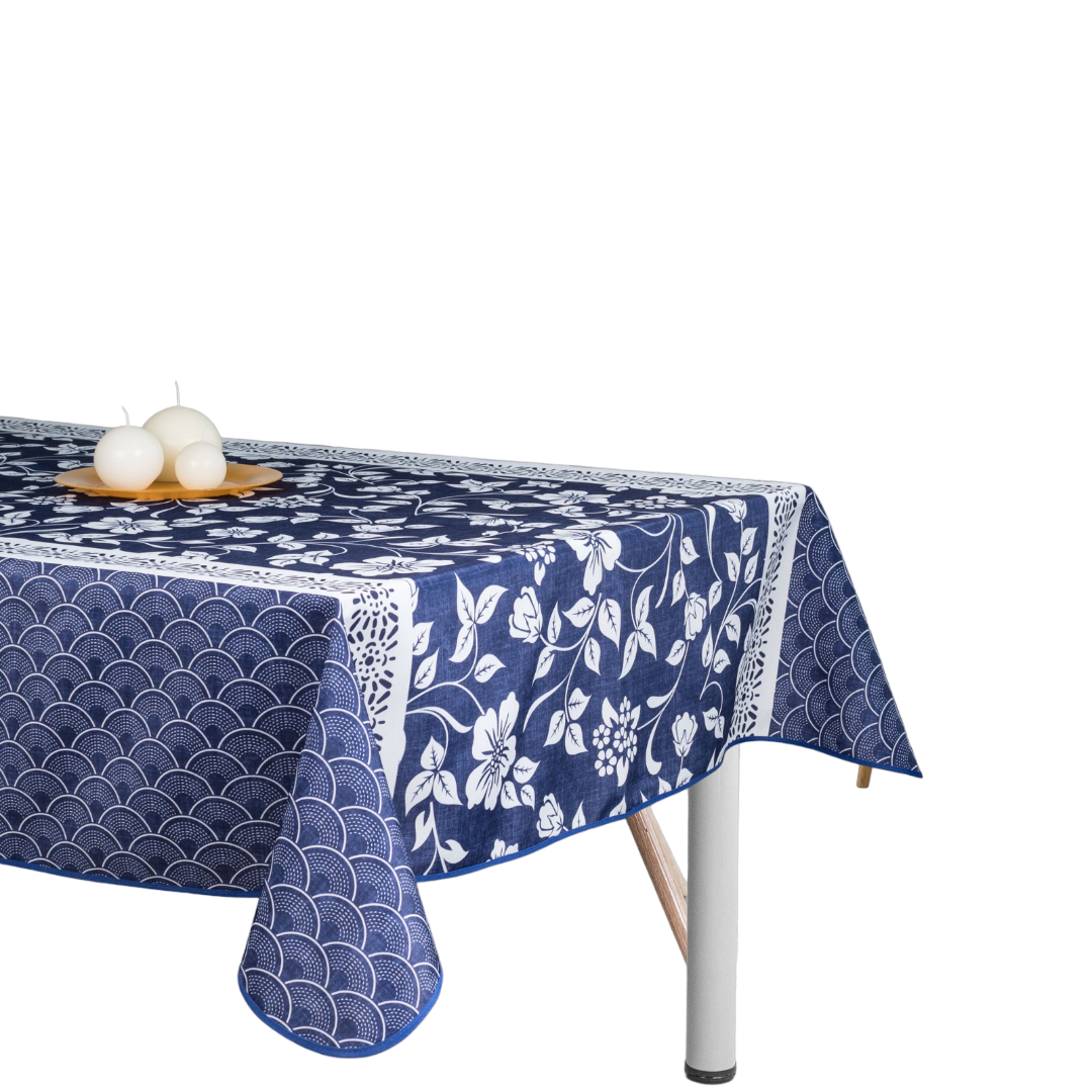 ARTEMANTEL Mantel Antimanchas HAWAI AZUL de Poliéster para Mesa Rectangular o Redondo - Resistente a las Arrugas y Fácil de Mantener