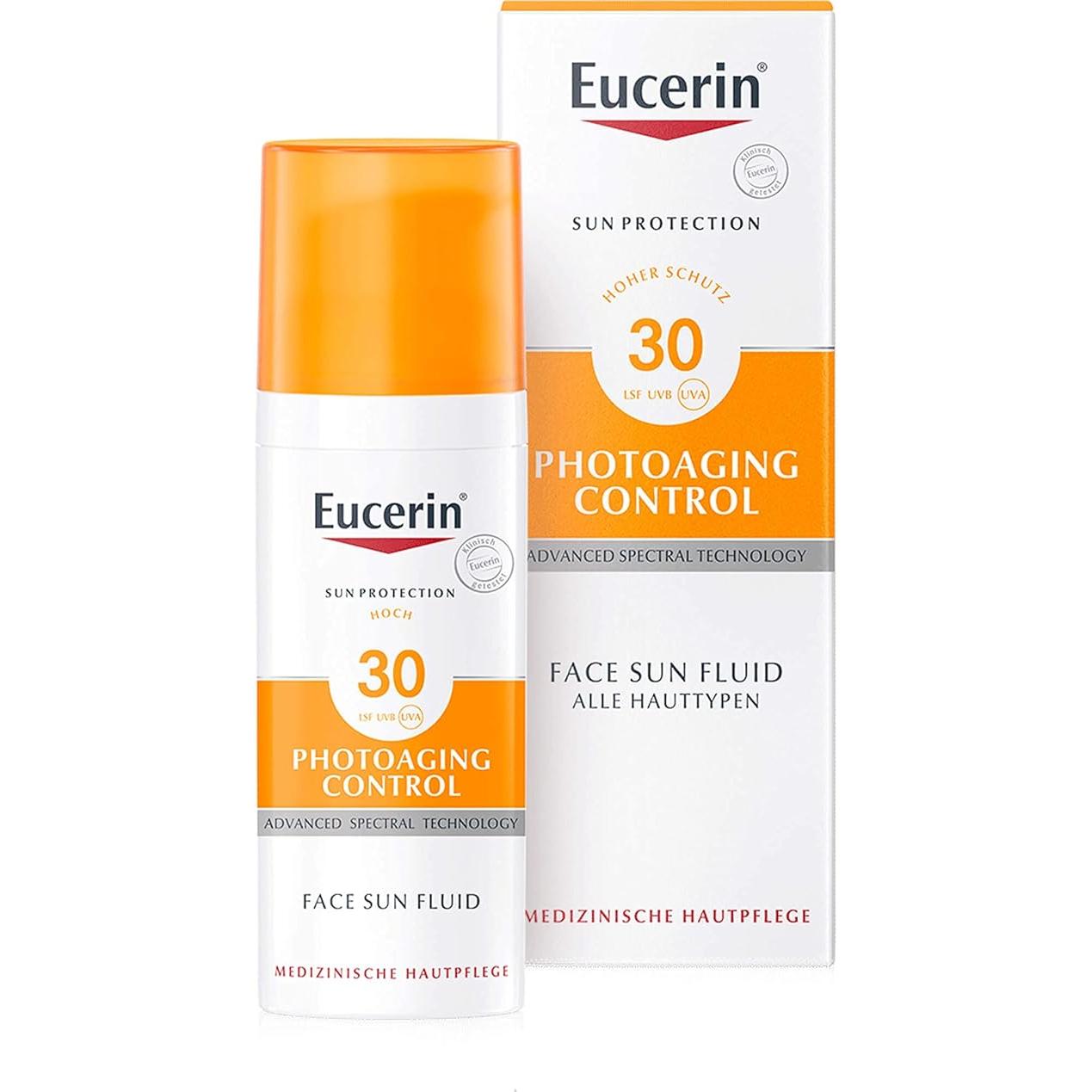 Eucerin Fluido solar para rostro con ácido hialurónico y licochalcona A, SPF30