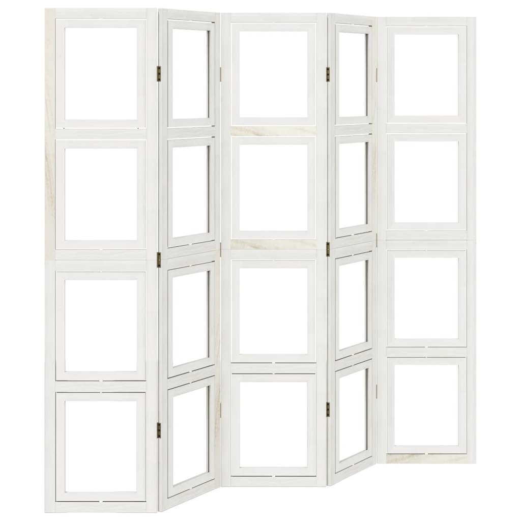 vidaXL Biombo separador de 5 paneles madera maciza Paulownia blanco