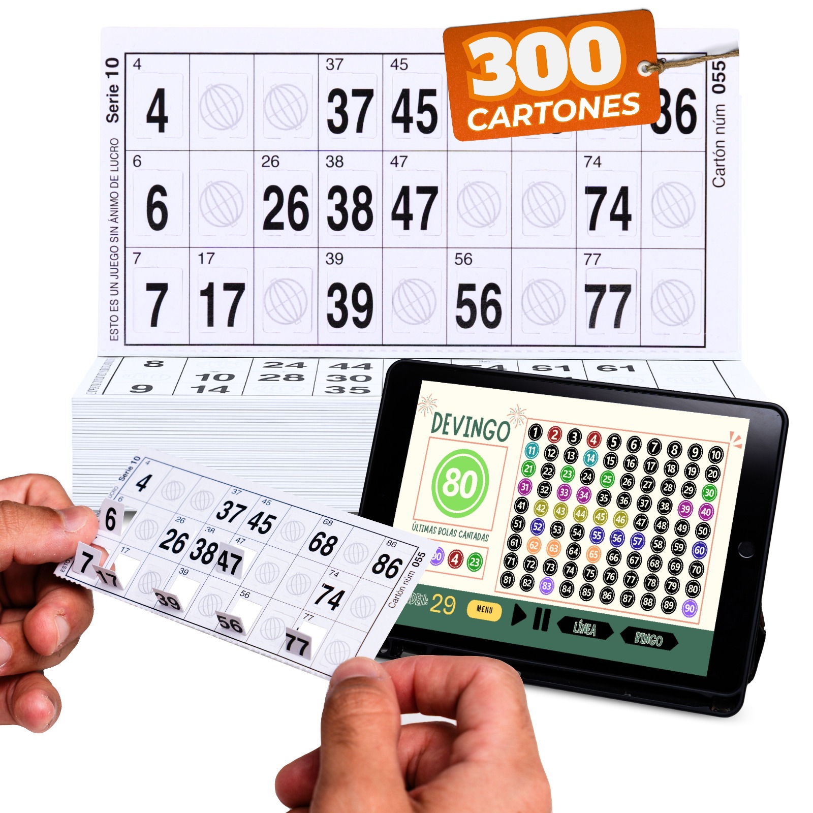 Cartones de Bingo Reutilizables de 90 Bolas – 300, 600 o 900 Cartones sin Repetir + Juego Online Gratuito – Ideal para Familia, Fiestas, Navidad y Eventos