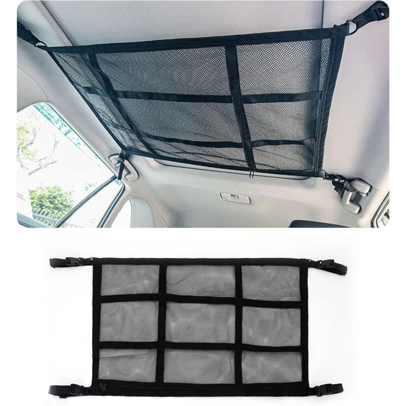 Red de almacenamiento para techo de coche, organizador de techo de coche para cuatro reposabrazos SUV, Jeep (9065 cm)