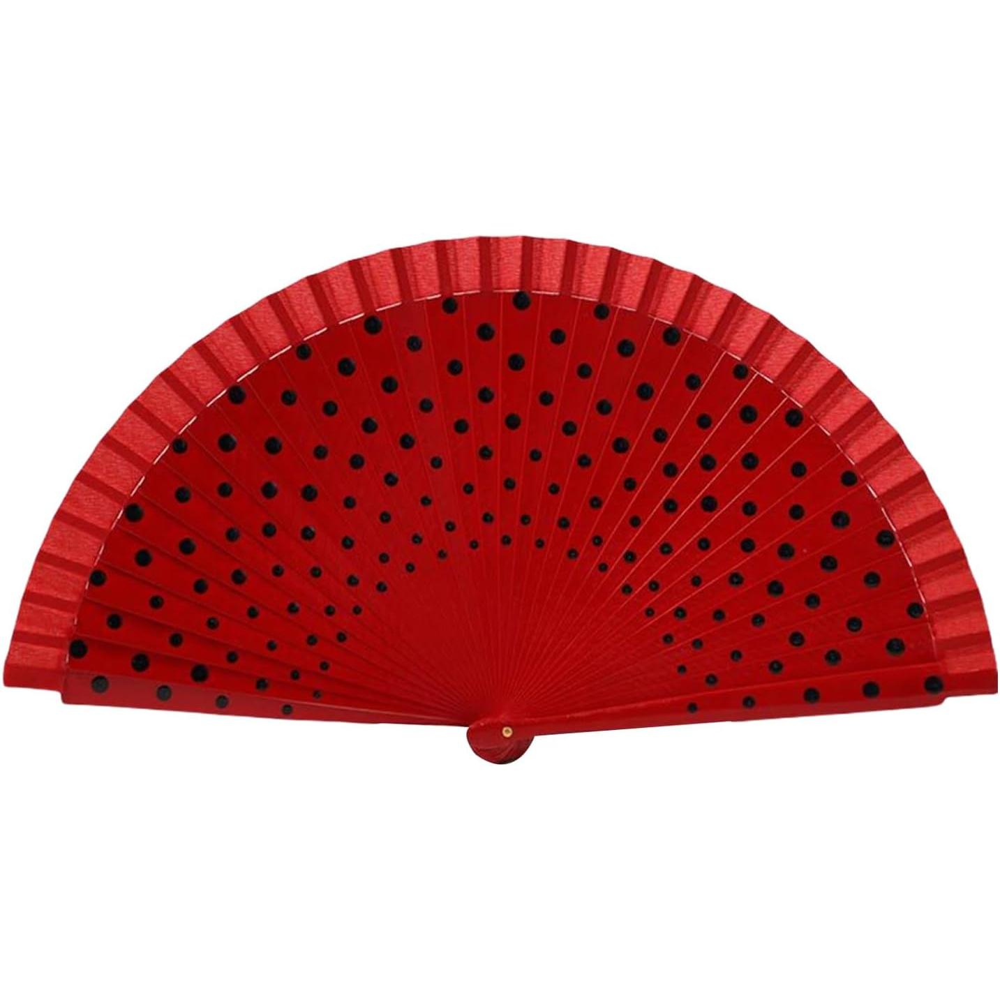 Abanico plegable de madera; con estilos modernos, clásicos y retro; estampado de lunares; ideal para espectáculos de baile y fiestas.