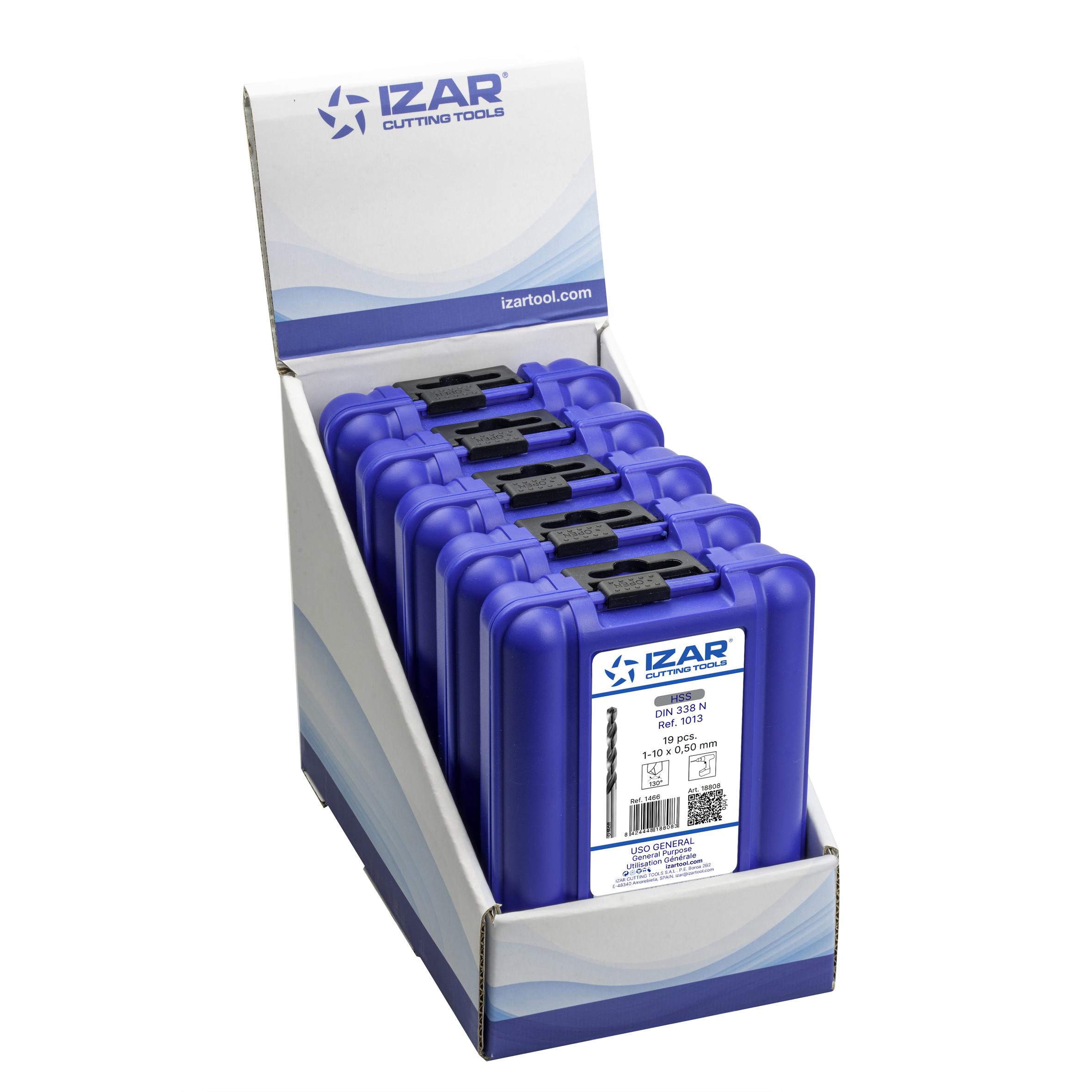 Juego Broca IZAR Din338 19-Uds. - 1466 - Expo Box-Pallet 5 Sets 1-10X0,50 HSS Split Point C (1013)