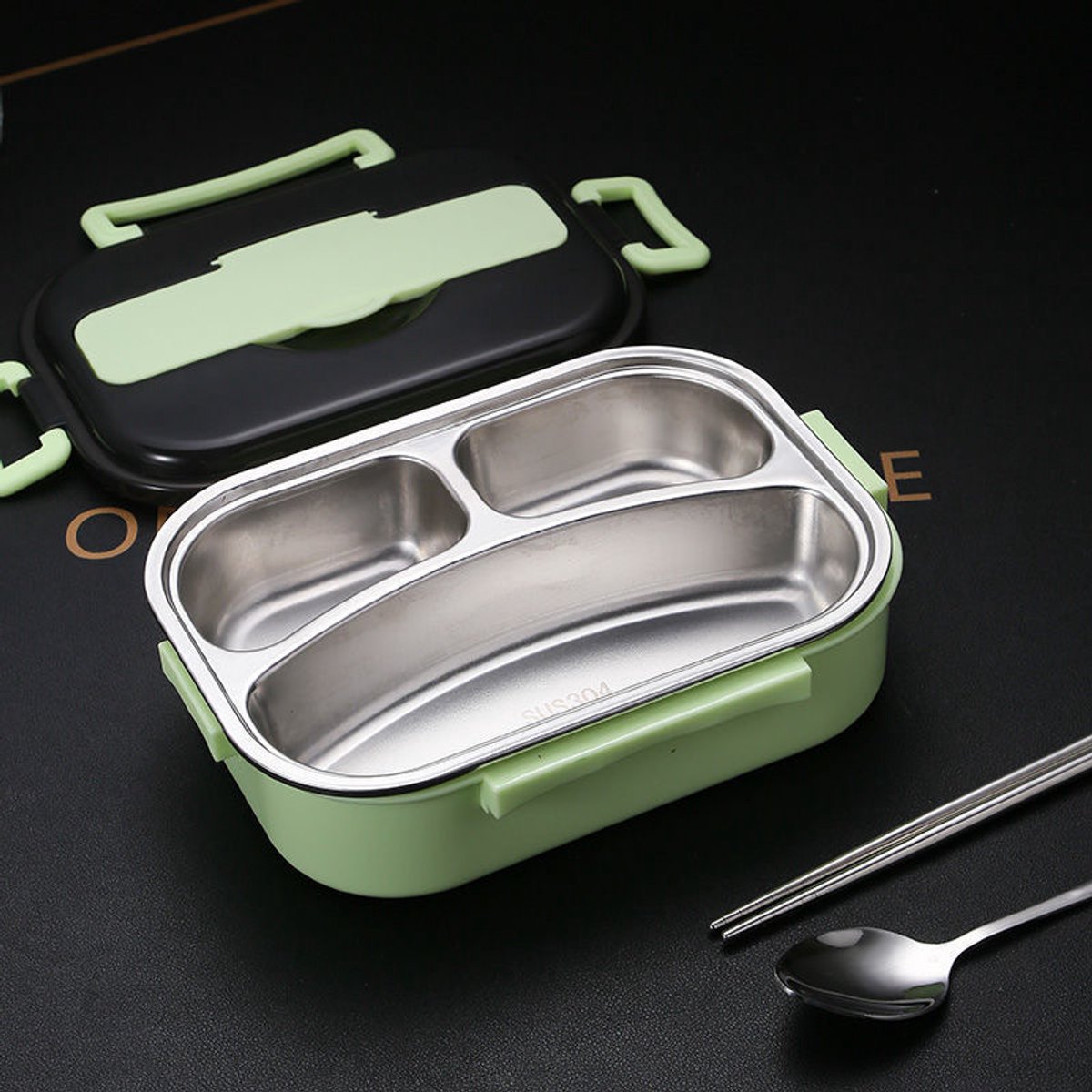 Fiambrera térmica de 1 litro con 3 compartimentos separados, fabricada en acero inoxidable. Recipiente para alimentos aislado y a prueba de fugas, incluye cubiertos y soporte para cubiertos, portátil para niños y adultos.