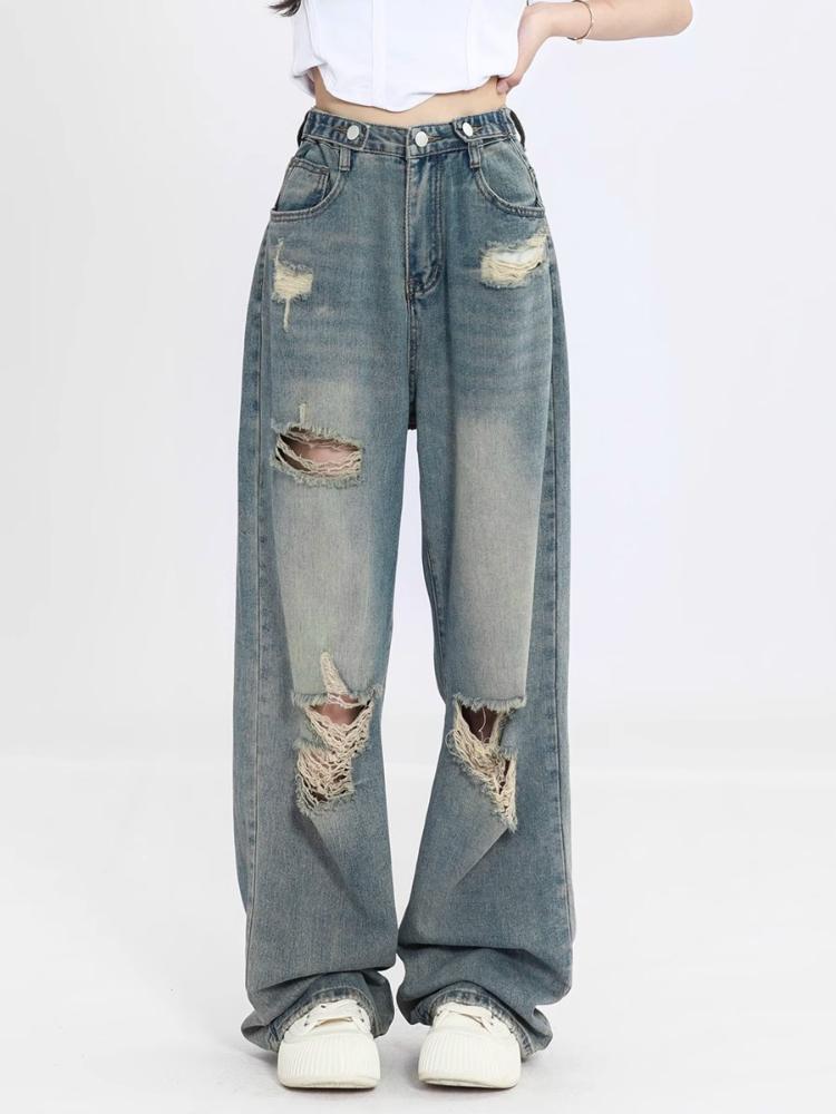 TK Jeans Vintage Baggy 2000S Mujeres Azul Y2k Harajuku Alta Cintura Pantalones de Mezclilla Anchos