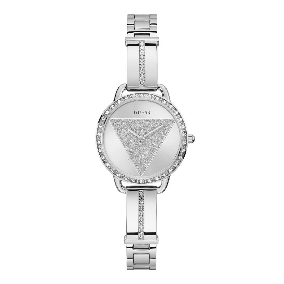 Guess Reloj Mujer Caja De Acero Reciclado Pulsera Acero De Color Plateado Resistente Al Agua 3 Atm Gw0914l1