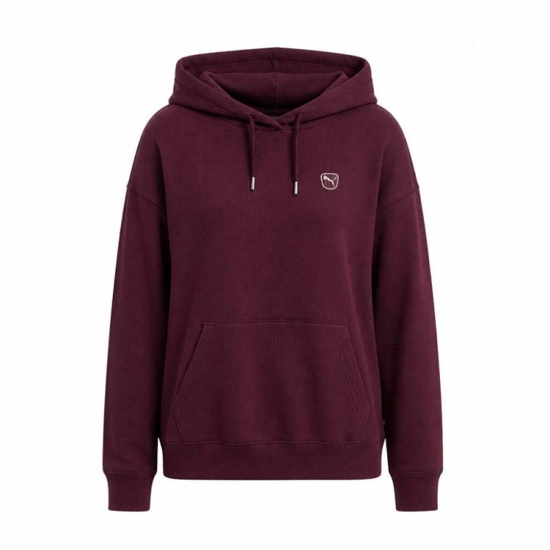 Sudadera Granate Puma Ess Elevated Confort Hoodie Fl Algodón Capucha Para Mujer