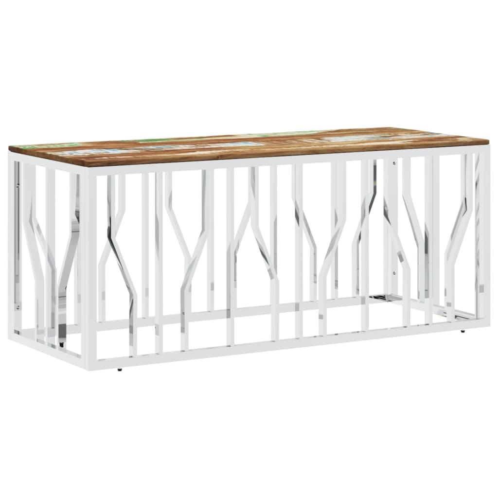 Vidaxl Mesa de Centro Acero Inoxidable y Madera Maciza Reciclada Plateado y Dorado 110x45x45cm