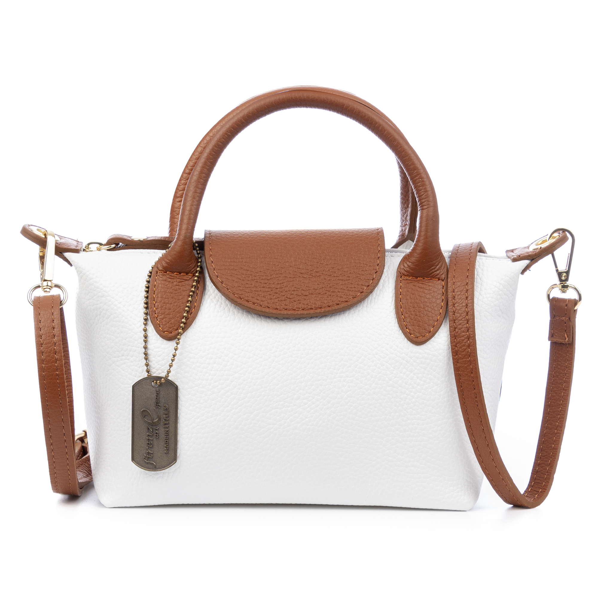 FIRENZE ARTEGIANI Aurano bolso bandolera tipo Tote mujer. Piel auténtica Dollaro bitono. 22x10,5x14,5cm