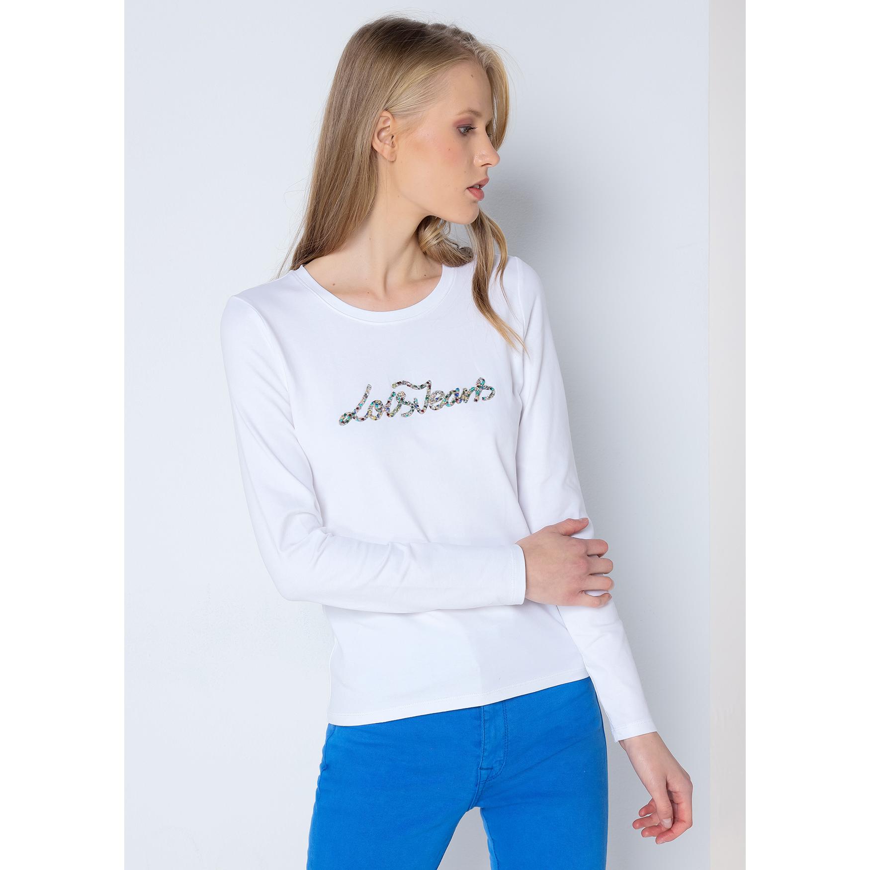 LOIS JEANS - Camiseta basica de manga larga logo piedras-joyas