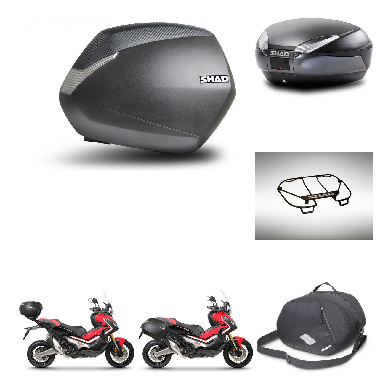 Baul Trasero + Maletas Laterales + Accesorios + Herraje 3P + Herraje Montaje Sh36 Sh 36 Sh48 Dark Grey Premium KIT-272259