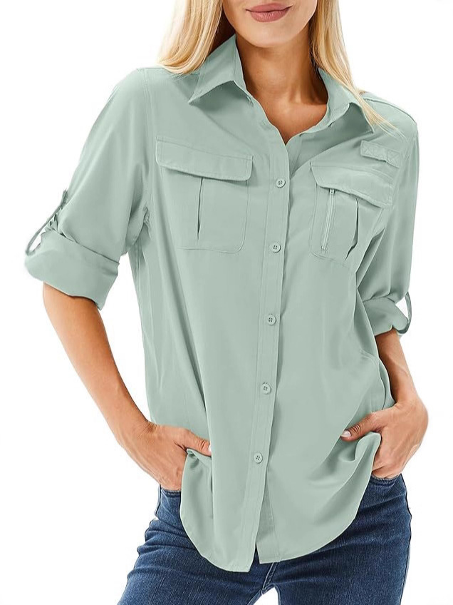 Camiseta de manga larga para mujer, prenda informal, ideal para pescar y hacer senderismo