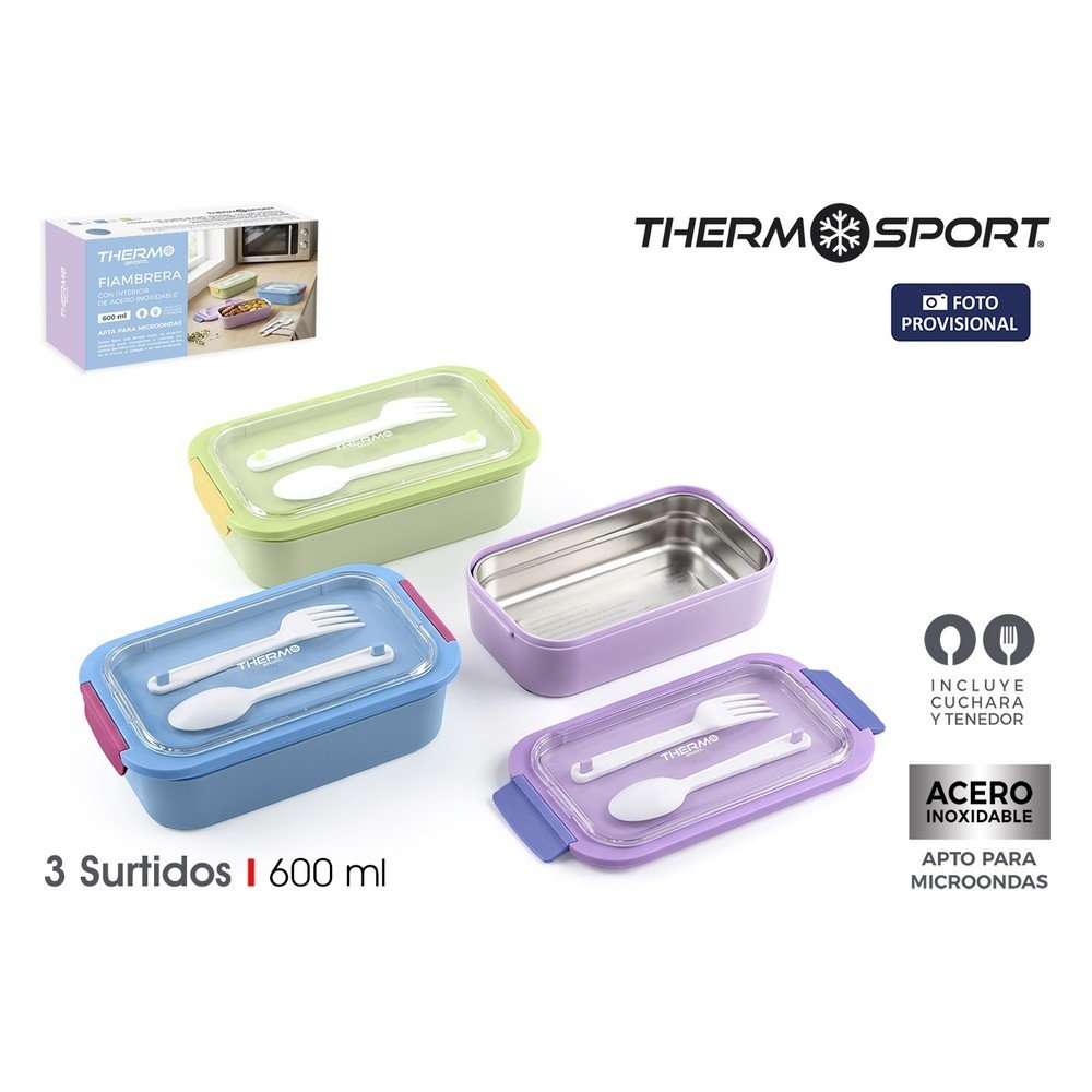 INDE FIAMBRERA ACERO RECTANGULAR 600ML THERMOSPORT SURTIDO THERMO SPORT