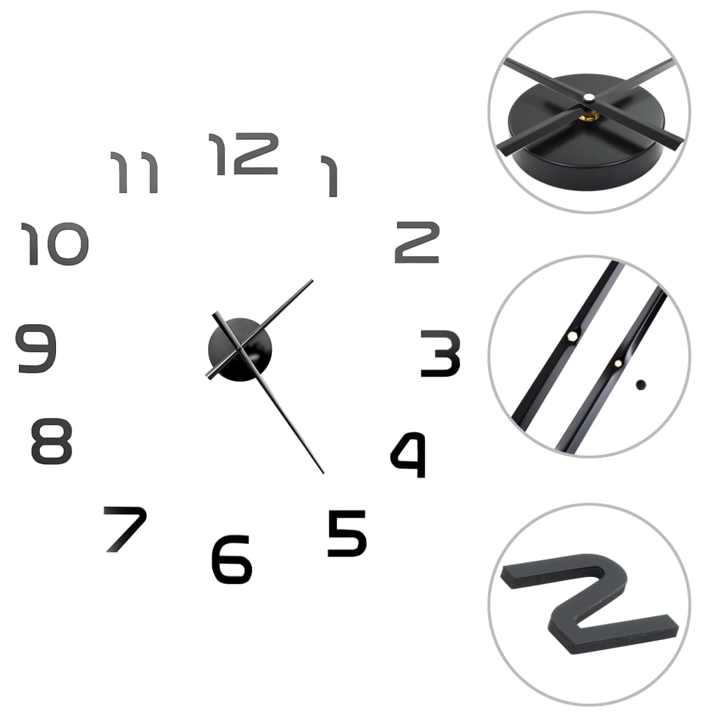 vidaXL Reloj 3D de pared con diseño moderno 100 cm XXL negro