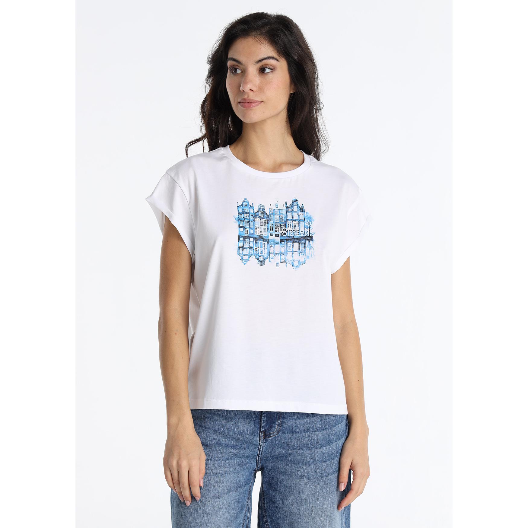 LOIS JEANS - Camiseta con Gráfica de Casas y Detalle de Strass