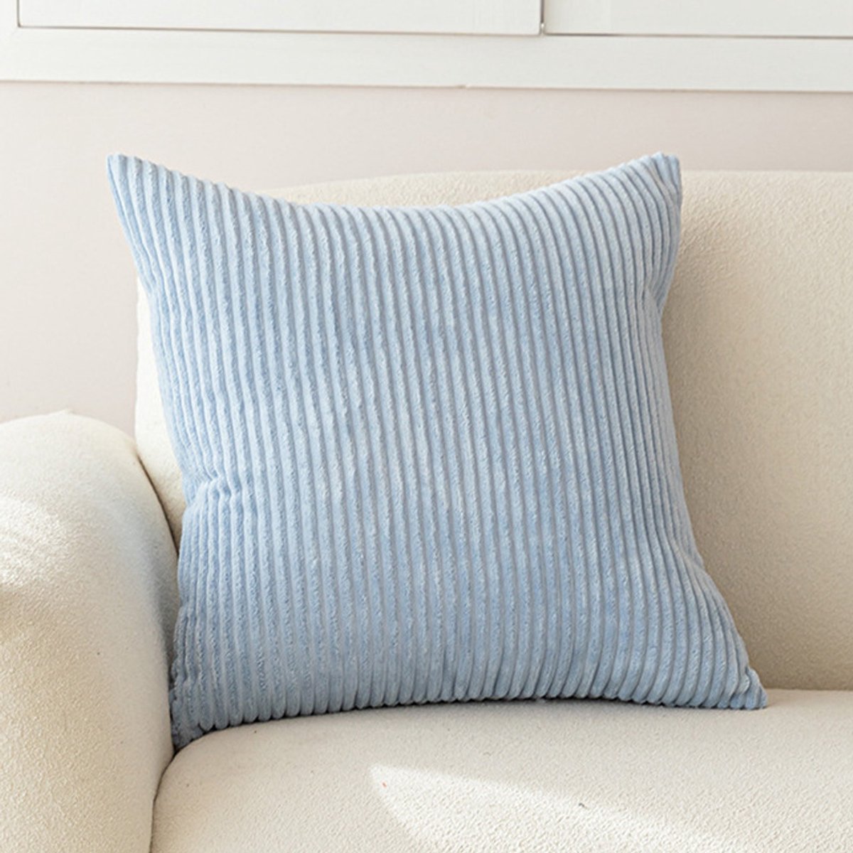 2 stuks kussenhoezen, decoratieve kussenhoes van corduroy, bankkussen, koordkussenhoes, decoratieve zachte kussenhoezen voor bank, fauteuil, huis, slaapkamer, 40 x 40 cm –Lichtblauw