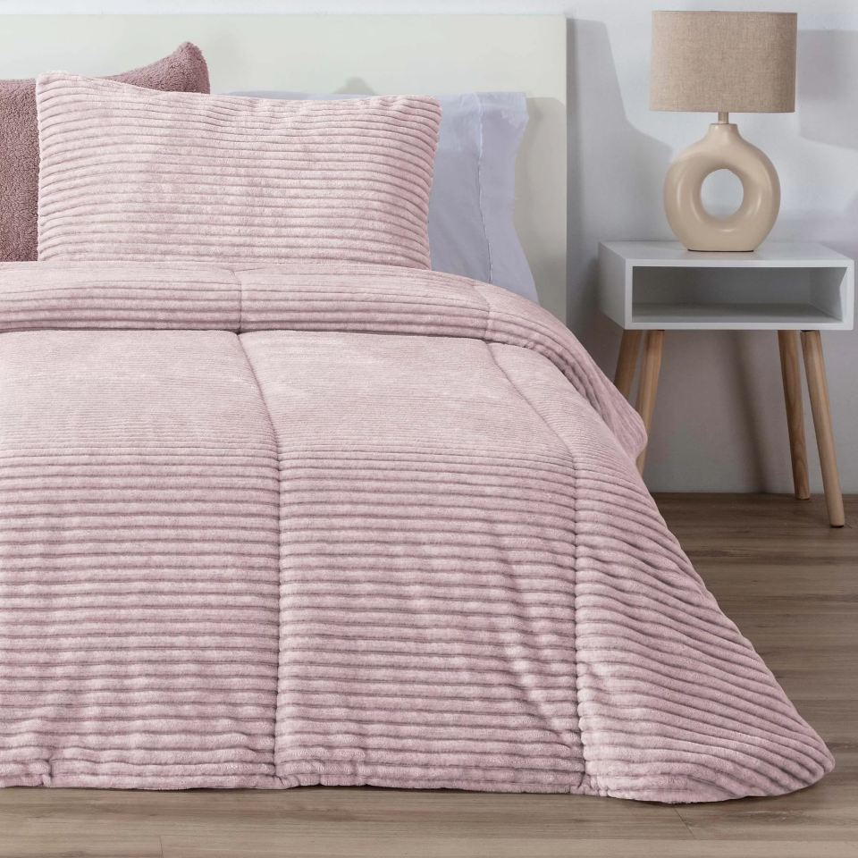 Edredón Comforter Lines  Melange Jaspeado Rayas Nude - Muy Suave,decorativo y Cálido para tu descanso.