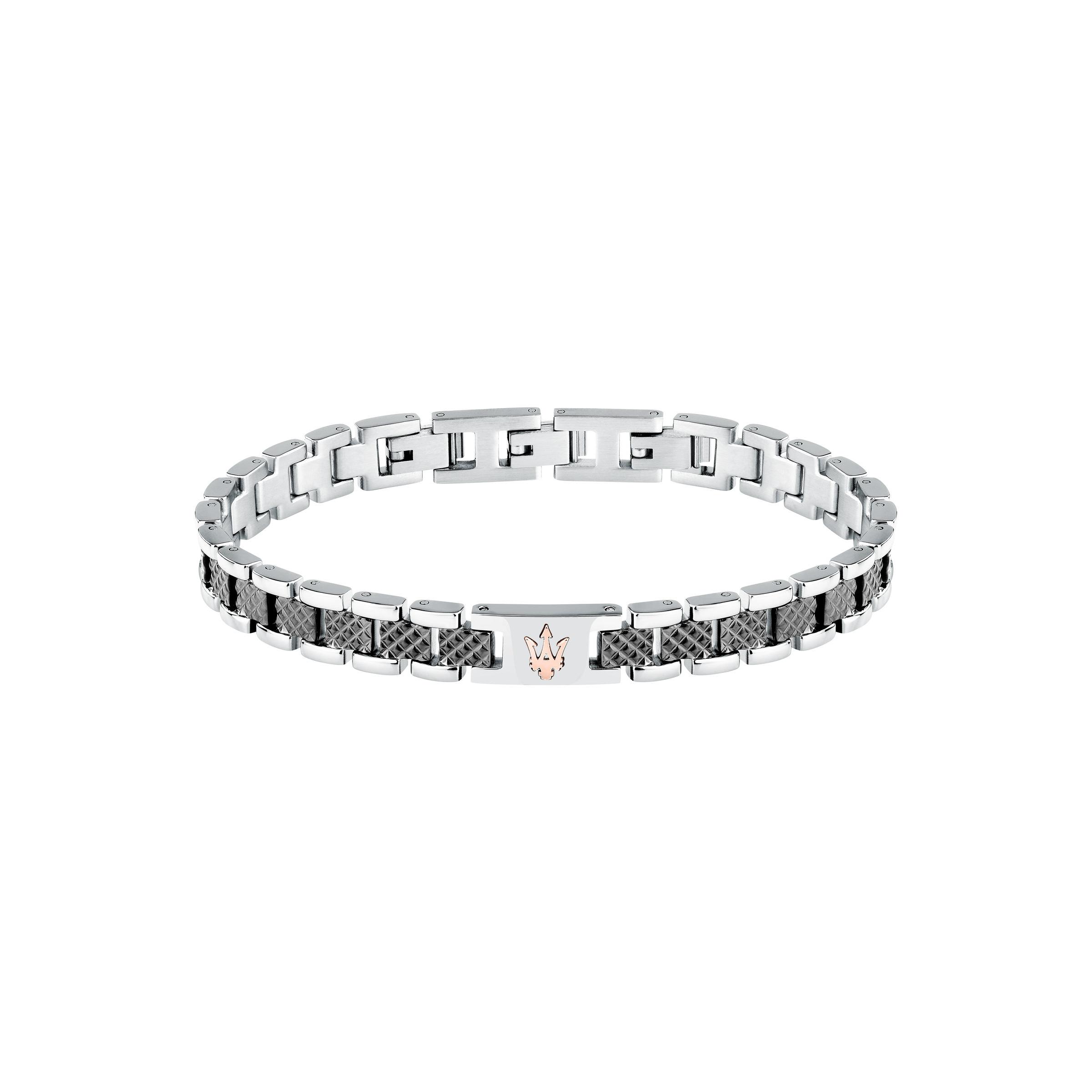 Maserati Pulsera Hombre Iconic Br Ss Rg+d.gun 18.5+3cm De Acero Gris, Oro Rosa, Plateado Jm225avd86