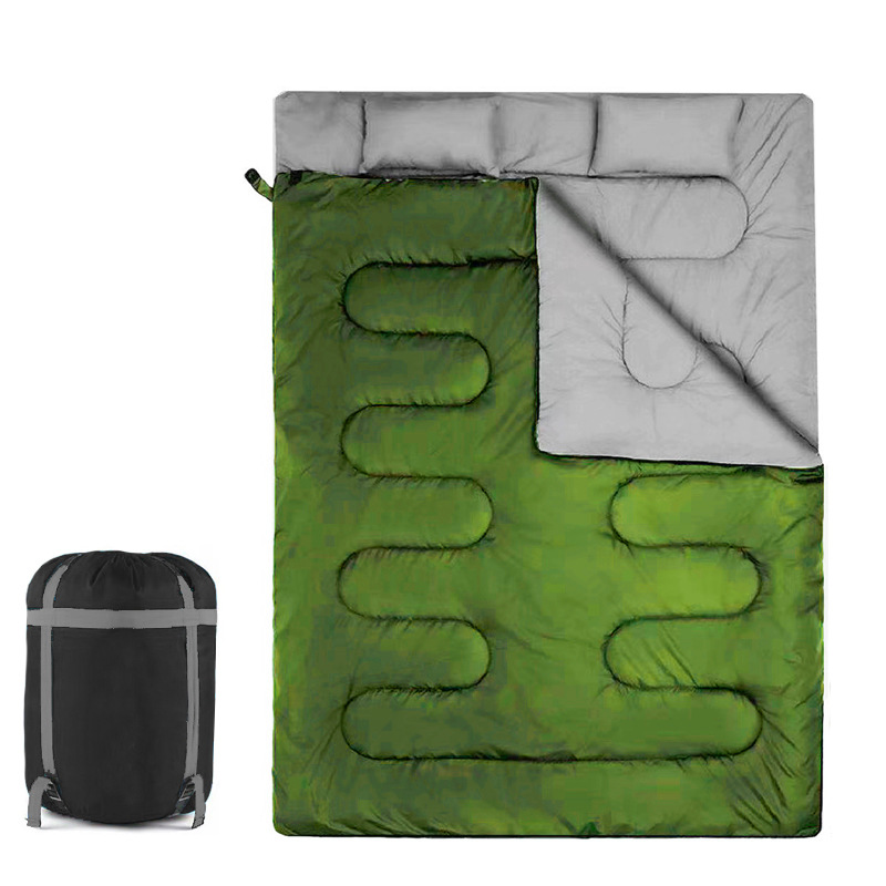 TK Saco de dormir Doble para adultos Con 2 cojines-Saco de dormir impermeable tamaño Queen XL para todas las Estaciones, camping, senderismo, mochilero, SACOS de dormir para 2 personas para