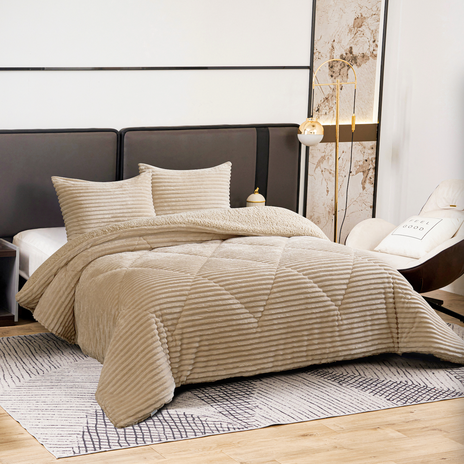 AYU SHOP Edredón Borreguito Rayado Invierno Suave – Microfibra Cálida con Fundas de Cojín, Edredón Sherpa Polar para Cama 90, 135y 150cm, Manta Gruesa Térmica y Ligera, Ropa de Cama Moderna y Acogedora.