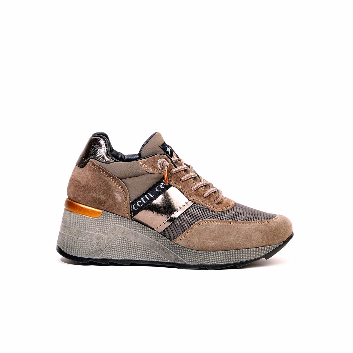 Cetti - Sneakers Mujer C-1149 Marrón Cuña Confort y Ajuste Elástico