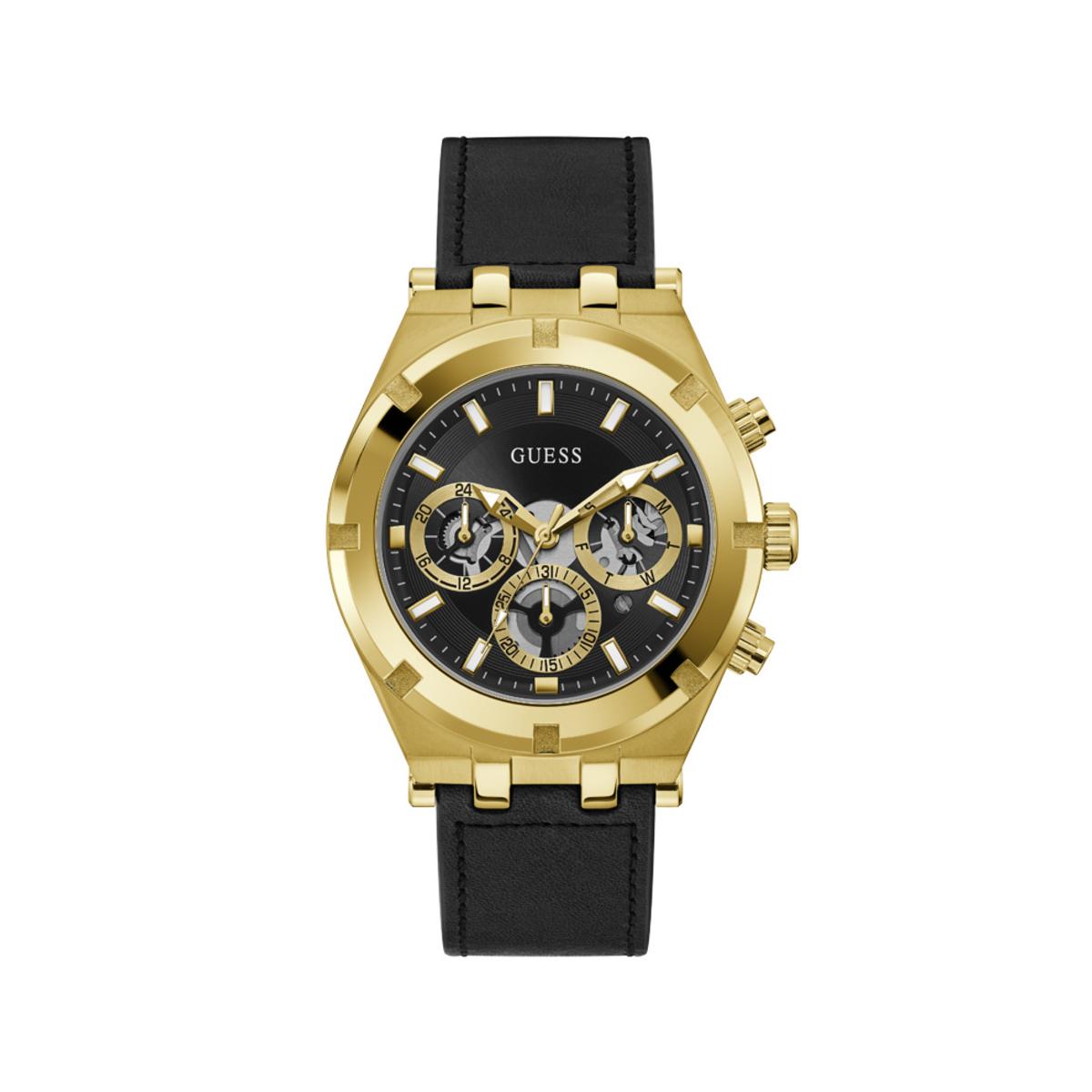 Guess Reloj Hombre Caja De Acero Pulsera Genuine Leather De Color Negro Resistente Al Agua 5 Atm Gw0262g2