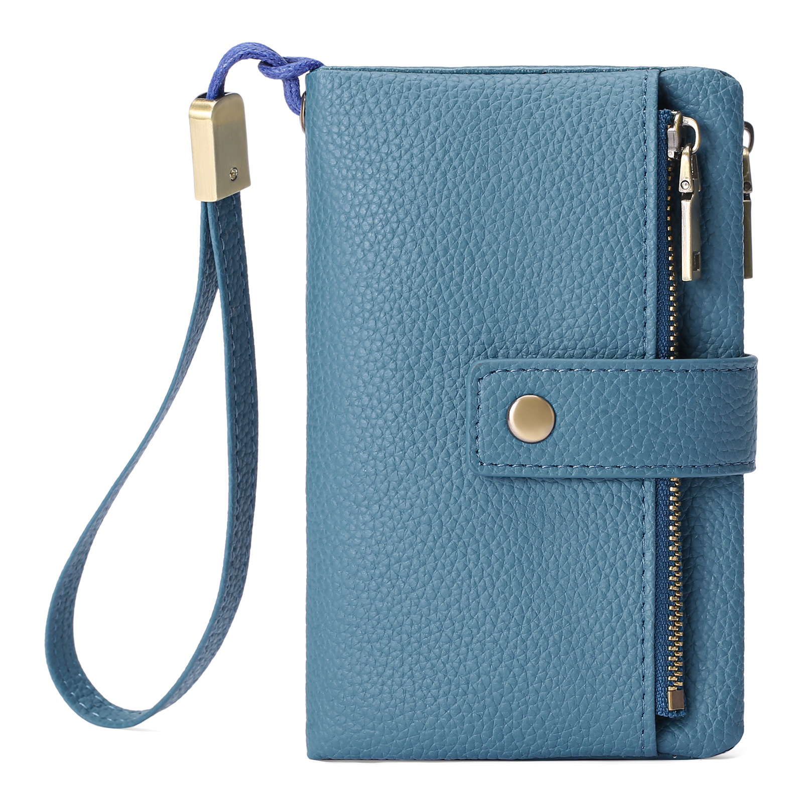 Cartera pequeña para mujeres de cuero con bloqueo RFID, cartera de muñeca, tarjetero con doble cremallera, monedero, cartera bifold para damas