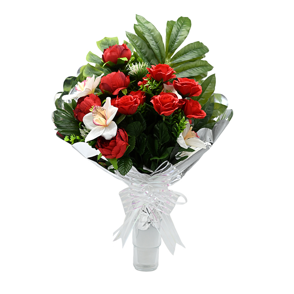 PLUSHOME Flores Artificiales: Elegancia Duradera: ramo Artificiales para Cementerio, Nichos y Sepulturas,Más de 30 Diseños tamaño aproximado 58x45cm,Botes con Liliums Artificiales.