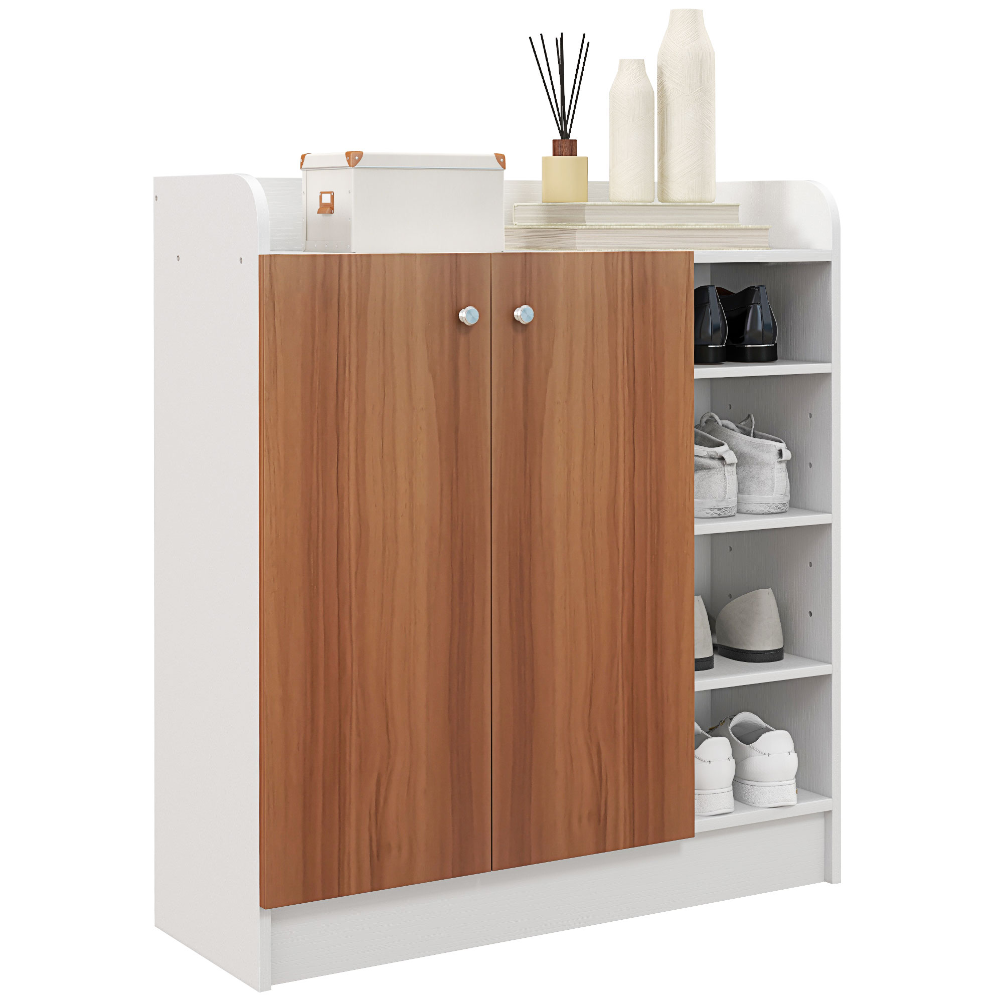 HOMCOM Zapatero Armario Madera Mueble Zapatero Gabinete 2 Puertas 4 Estantes Baldas Interiores Ajustables 83x30x90cm