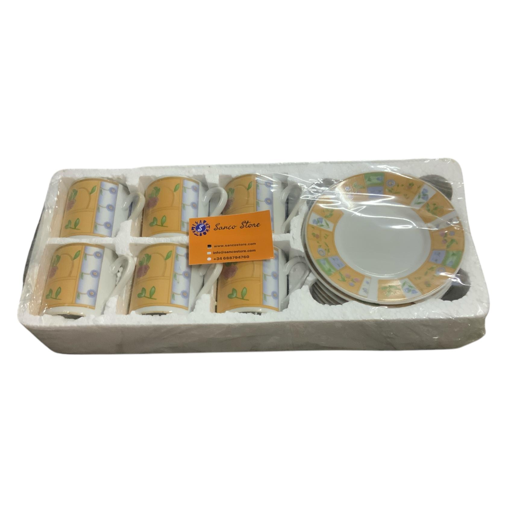 SANCO STORE- Juego de seis tazas y 6 platos de café de porcelana