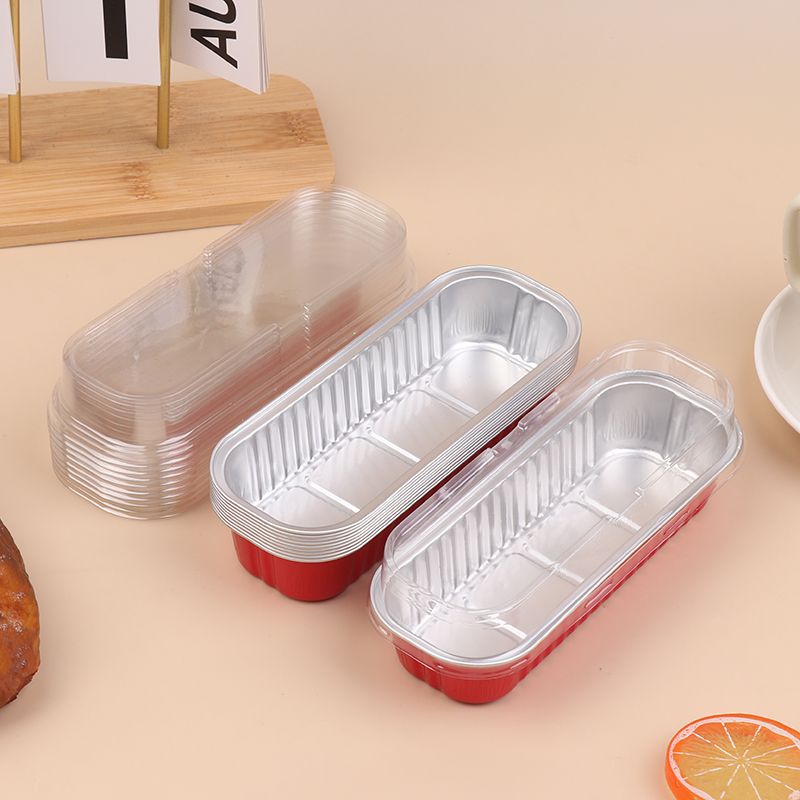 TK 10Pcs Mini Molde Para Hornear En Forma De Rectángulo Con Tapa Aluminio Foil Molde Para Pasteles Con Estuches Y Almohadillas Para Muffin Repostería
