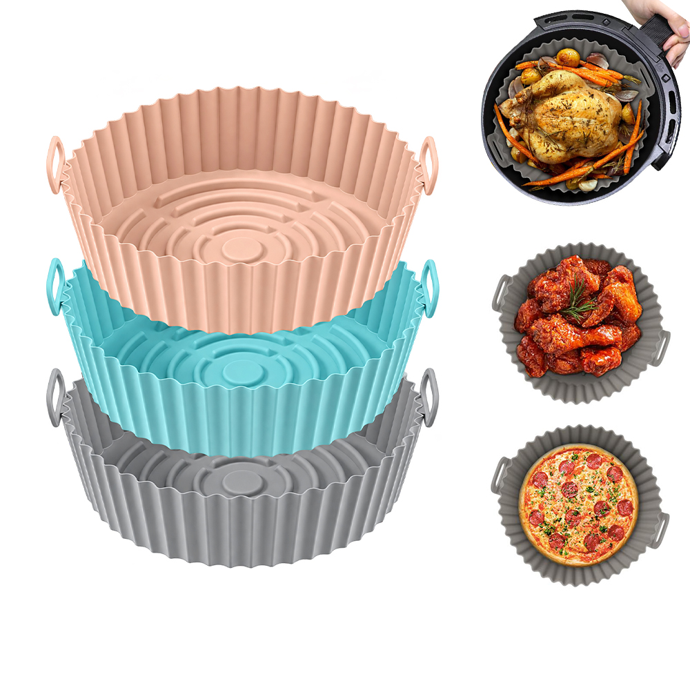 Life Basics Pack de 3 / Pack de 6 Moldes de Silicona para Freidora de Aire, Redondo, Cuadrado y Rectangular, Recipientes Reutilizables para Air Fryer, Bandejas Antiadherentes, Accesorios de Cocina para Horno y Microondas