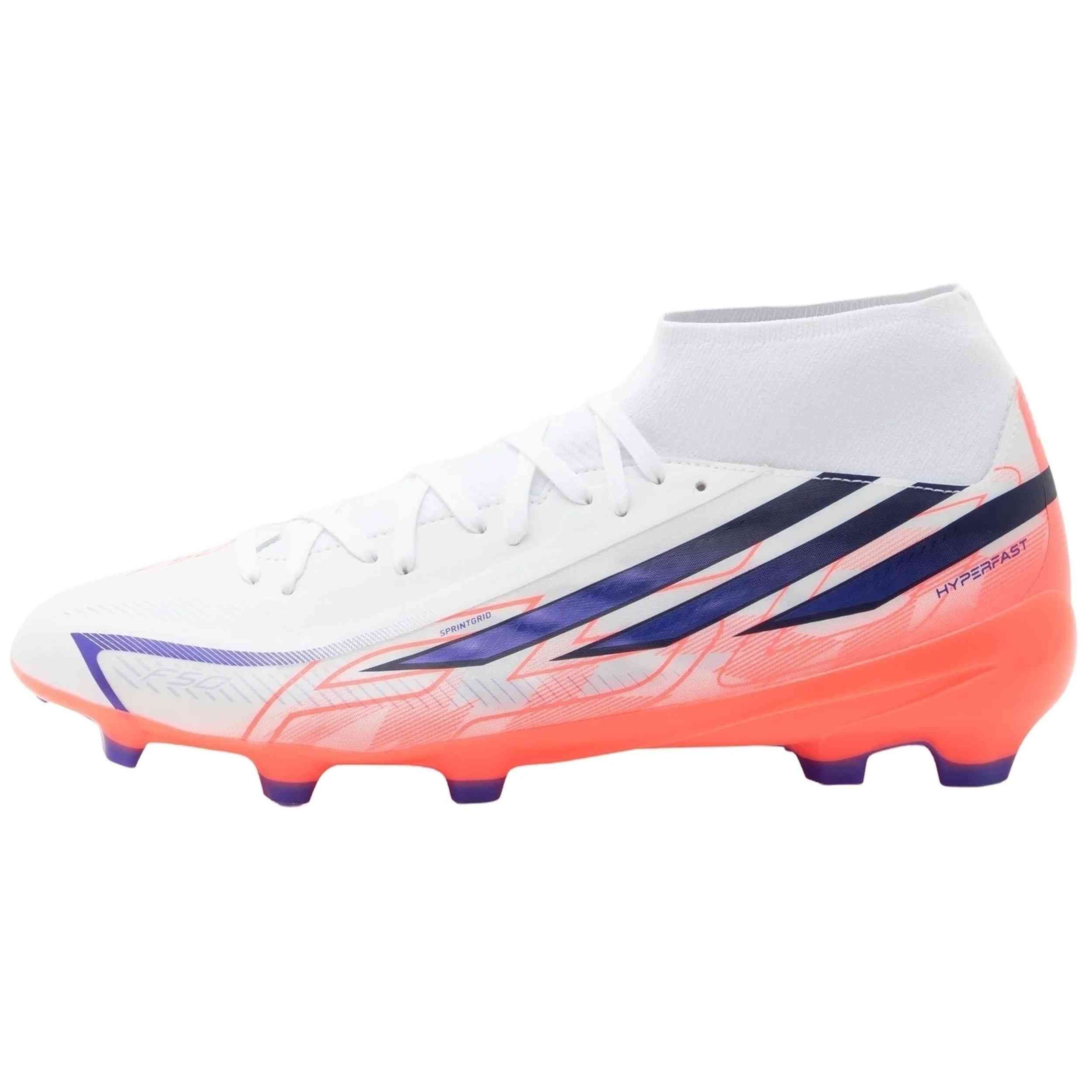 Botas De Futbol Adidas modelo F50 Hyperfast League Mid FG "Ftwr White/Solar Purple/Solar Turbo" para hombre y mujer en color Blanco