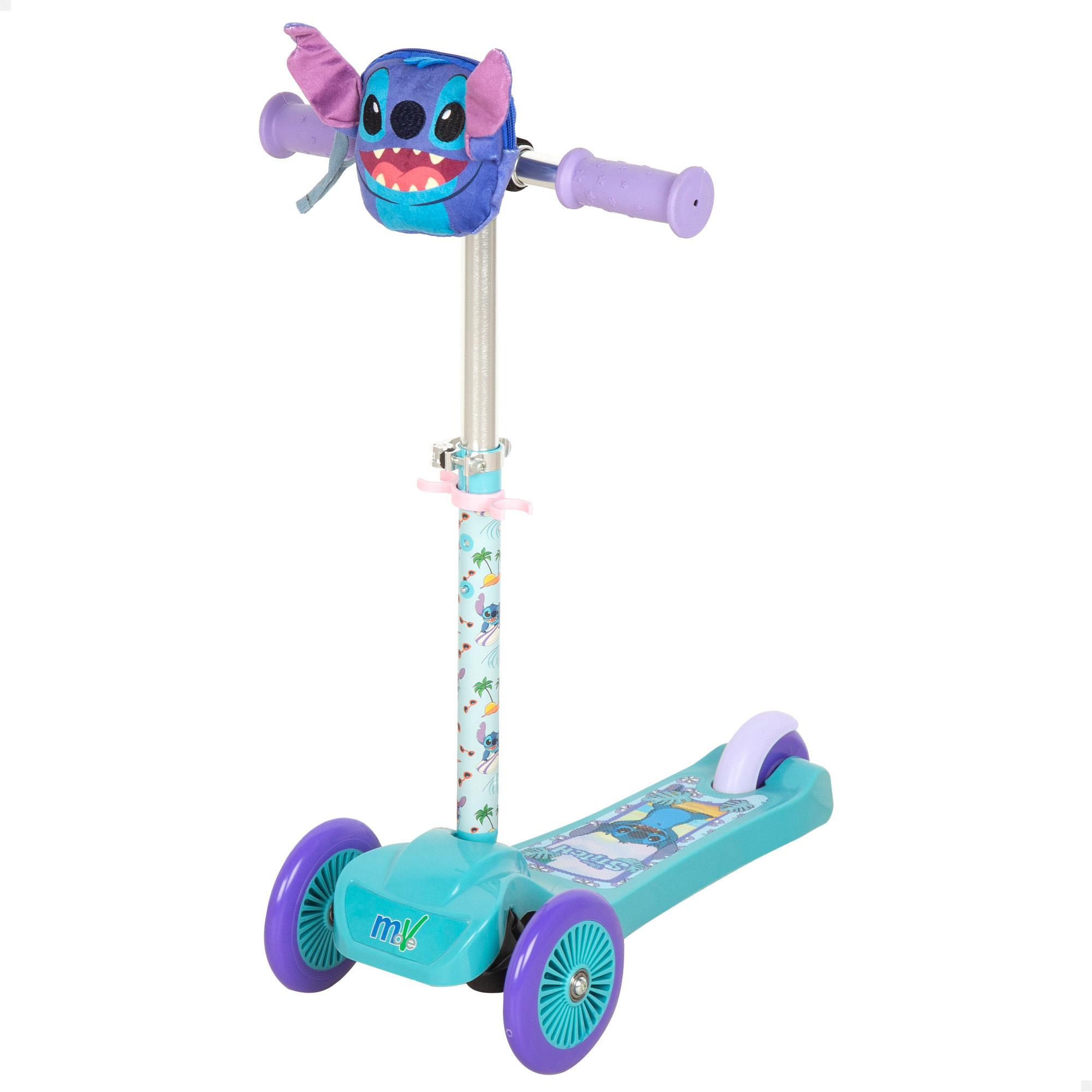 Stitch - Patinete infantil licencia oficial, estructura metálica, plataforma antideslizante con decoración Stitch, dibujos animados, ruedas antipinchazos, fomento equilibrio, motricidad, actividades exterior niños, diversión activa, juegos para niños
