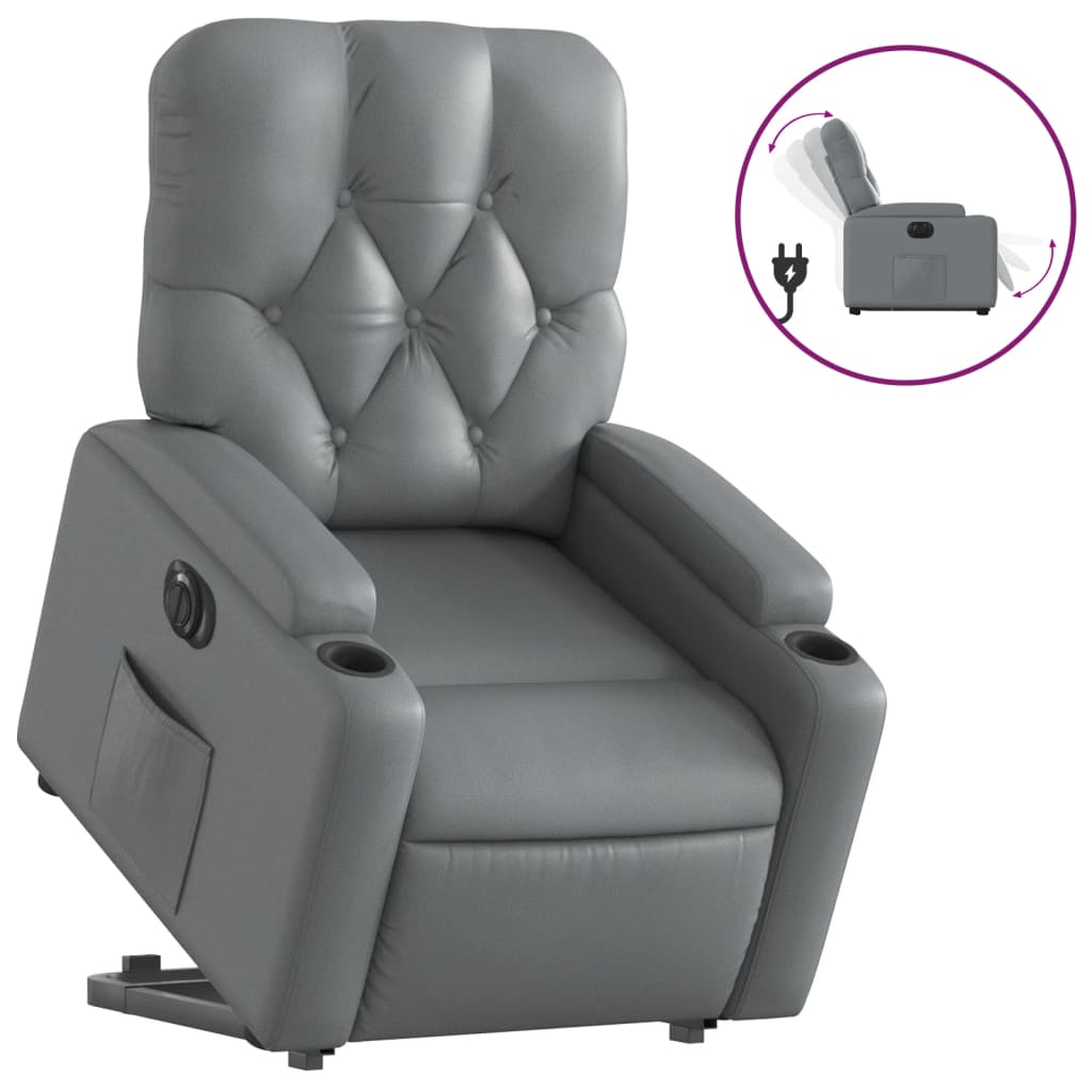 vidaXL Sillón reclinable elevable eléctrico de cuero sintético gris