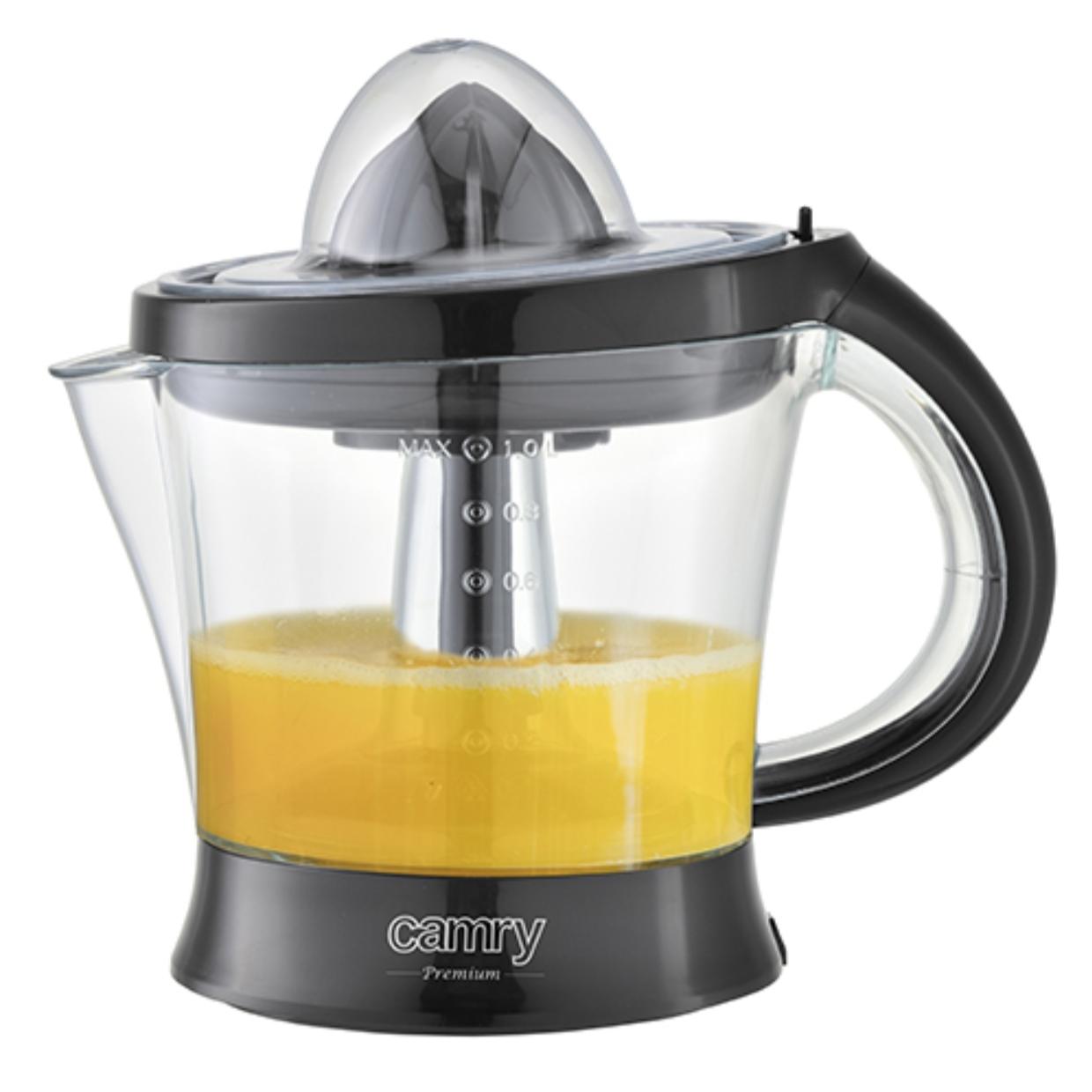 EXPRIMIDOR DE CITRICOS CAMRY 40 60W 1L - NEGRO Un buen exprimidor de cítricos que tiene 40 60W de potencia. Permite preparar de forma rápida y eficaz un zumo fresco de limones, naranjas o pomelos.Aptas para el lavavajillas