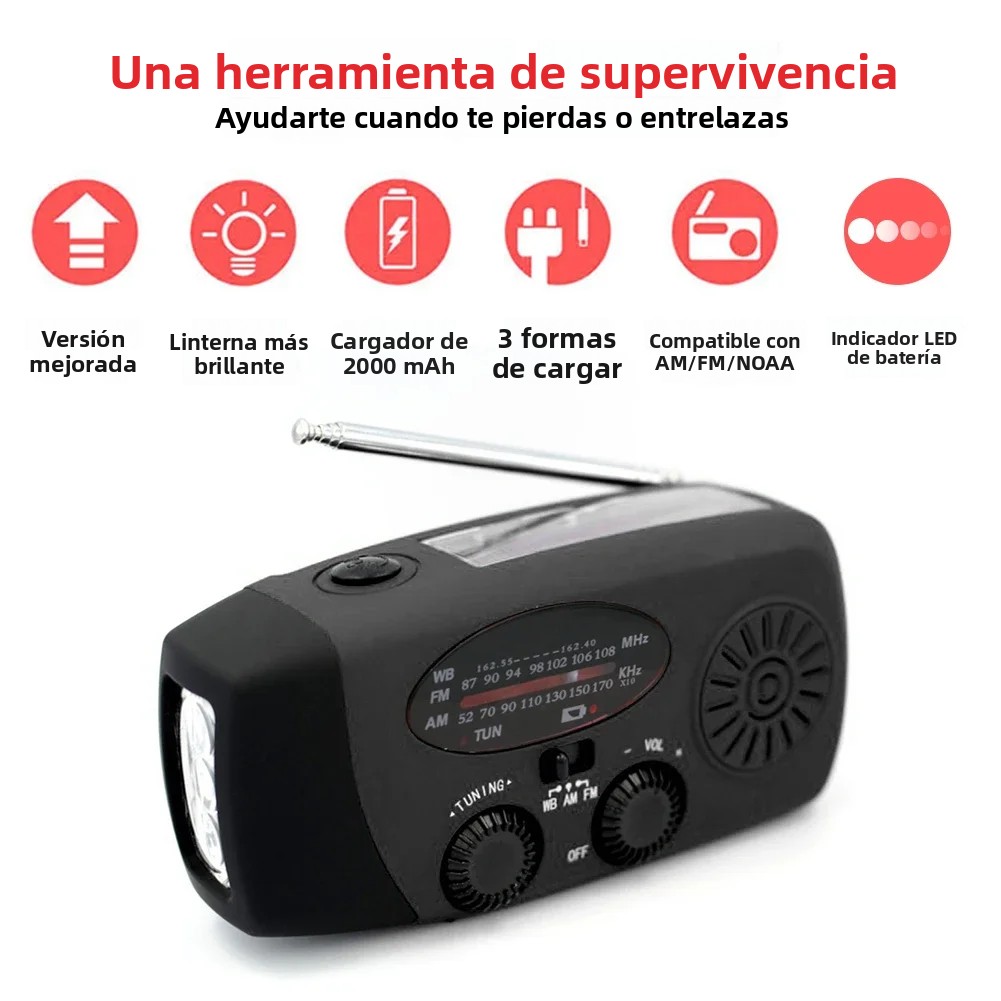 TK Radio De Emergencia Portátil 10000mAh Con Solar Y Manivela LED Linterna Banco DE LA Energía Recargable AM FM NOAA Weather Radio Cargador USB
