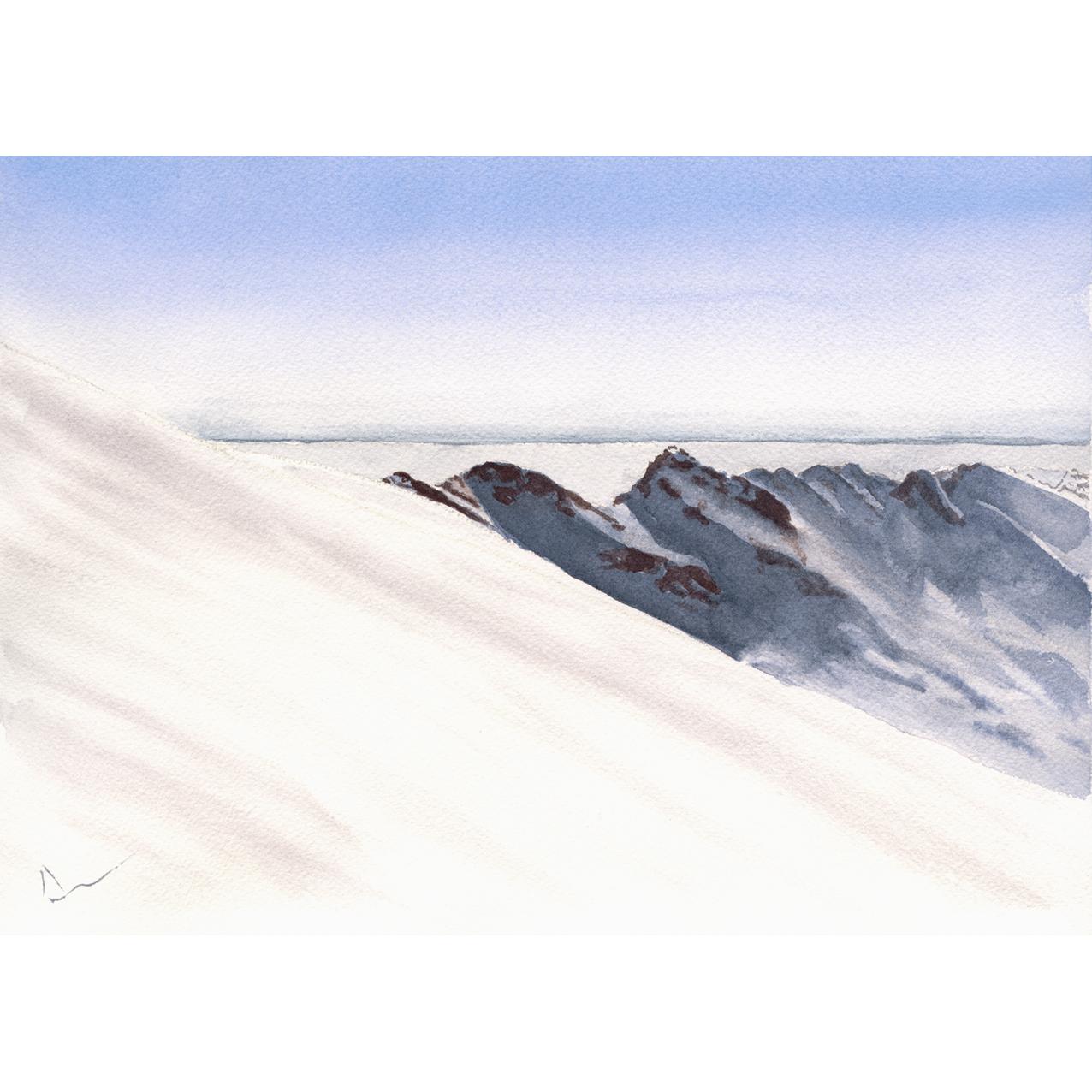 Cuadro decoración pared LIENZO SIN ENMARCAR horizontal grande "SIERRA NEVADA II" granada 120x85 130x90 140x100 Acuarela Alta Calidad Nieve Montaña Azul marrón blanco invierno naturaleza Arte Contemporáneo Salón Despacho Dormitorio Ref ANA DURAN A 080