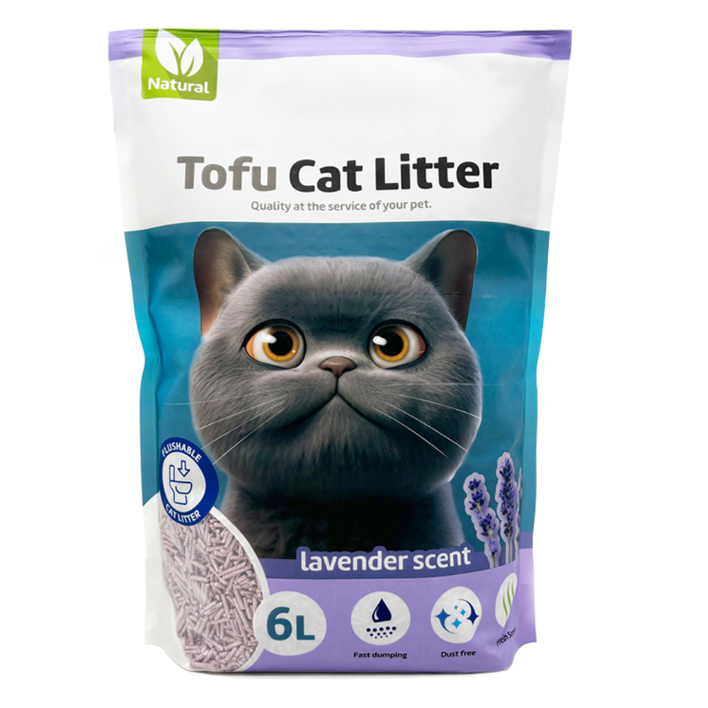 Arena Aglomerante para Gatos Arena de Tofu para Gatos sin Polvo Fácil de Aglomerar Controla los Olores se Lanza en el Inodoro Sabor Lavanda BPS-15458