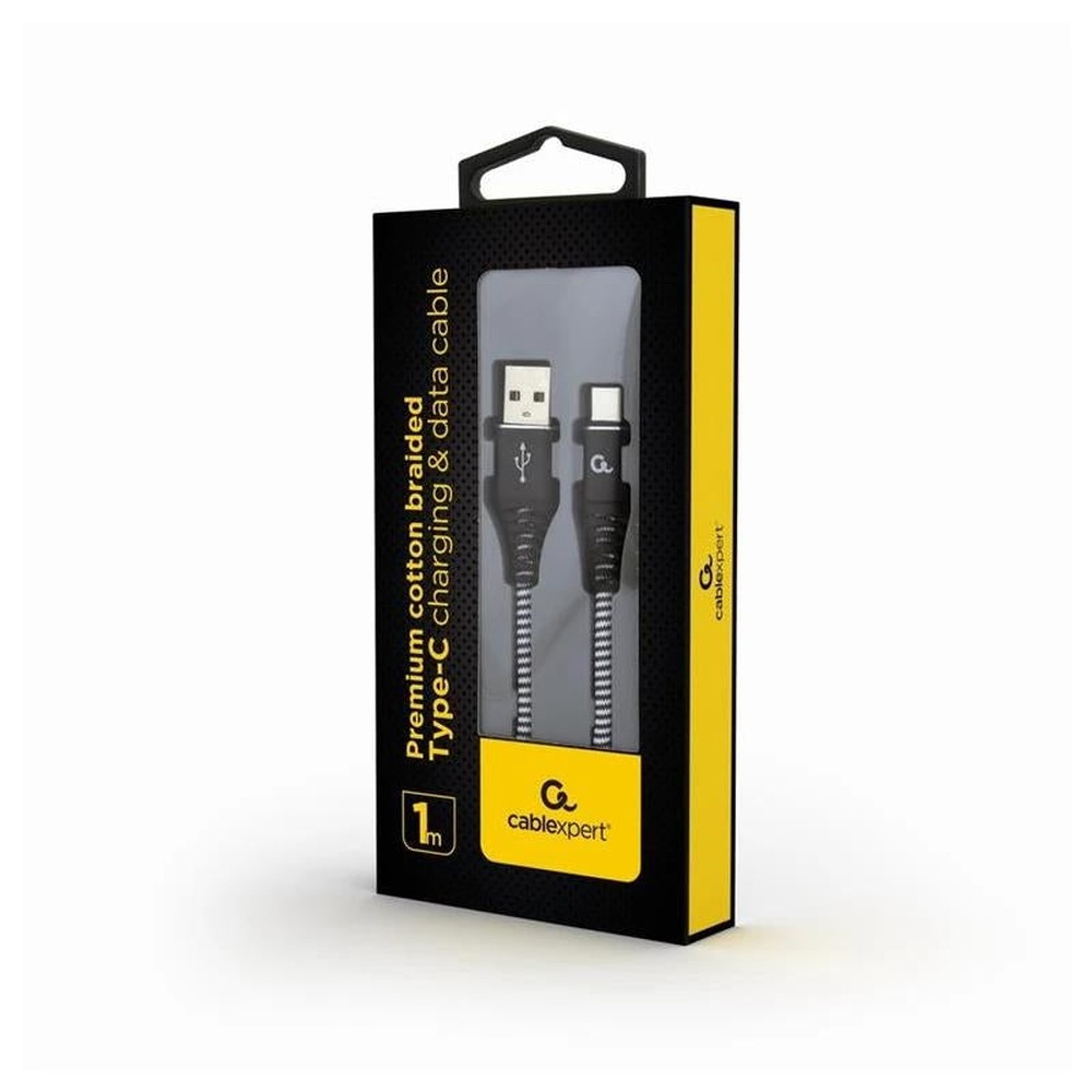 Gembird - Cable USB A a C trenzado de algodón 1 m CC-USB2B-AMCM-1M-BW para carga rápida 2,1 A y transferencia USB 2.0 hasta 480 Mbps