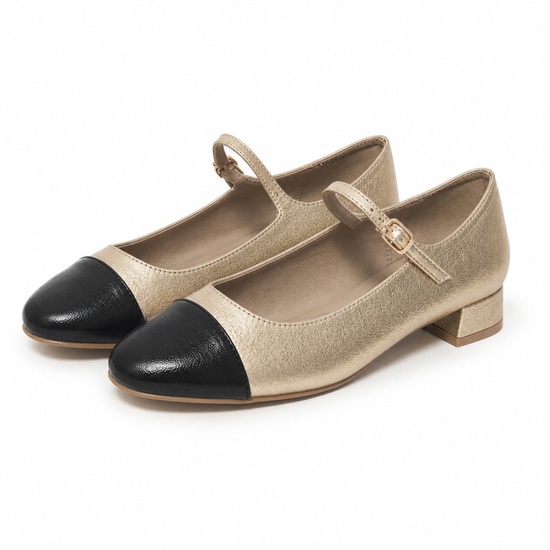 Zapato Merceditas De Tacón Bajo Para Mujer, Dorado Y Negro. Montevita Milanoza 105313